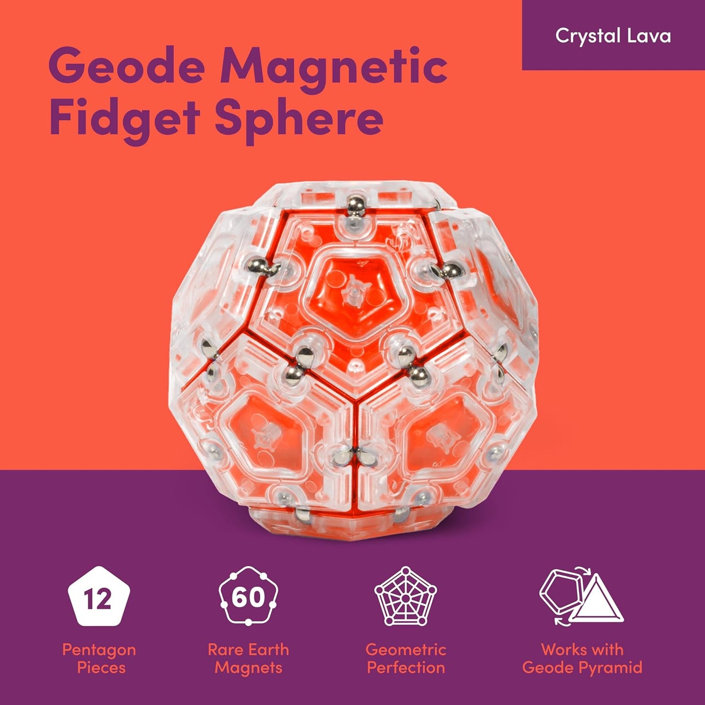 Speks Geode Sphere Magnetic Fidget Toy for Adults | Quiet Adult Sensory Toy for Stress Relief & Anxiety, Office Desk Toy & Top Gadget Gift Idea | Lava, 12-Piece Set