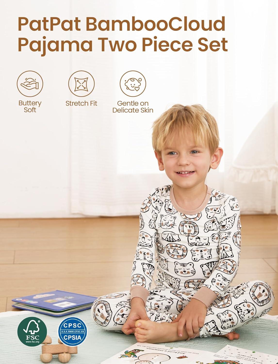 PATPAT Bamboo Viscose Pajama Set for Toddlers with Improved Tensile Strength, Snug Fit Pjs Sleeper for Baby Boys Girls Kids