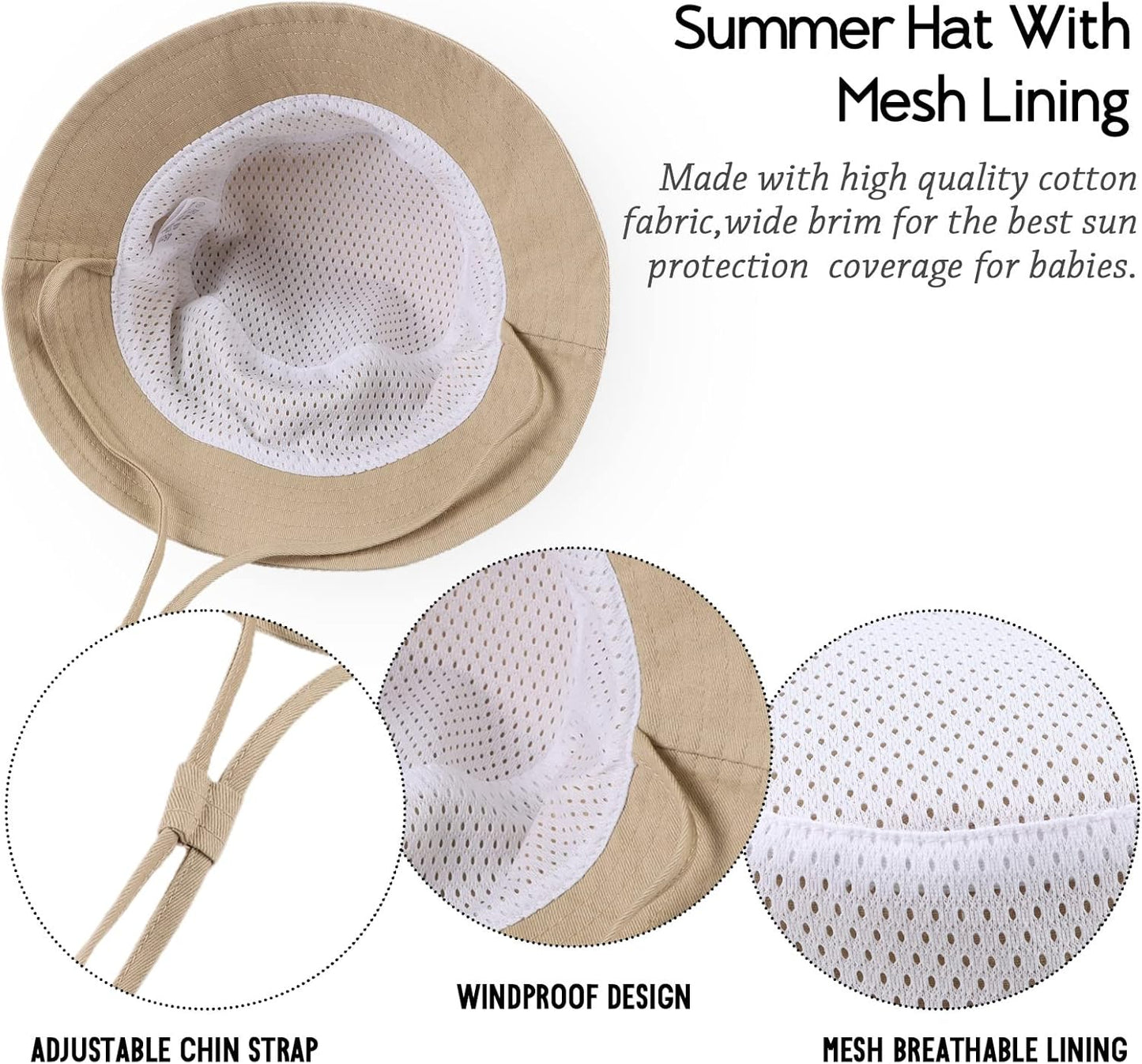 JANGANNSA Cotton Baby Sun Hat Infant Toddler Boys Girls Bucket Hats Summer Sun Protection Kids Beach Caps