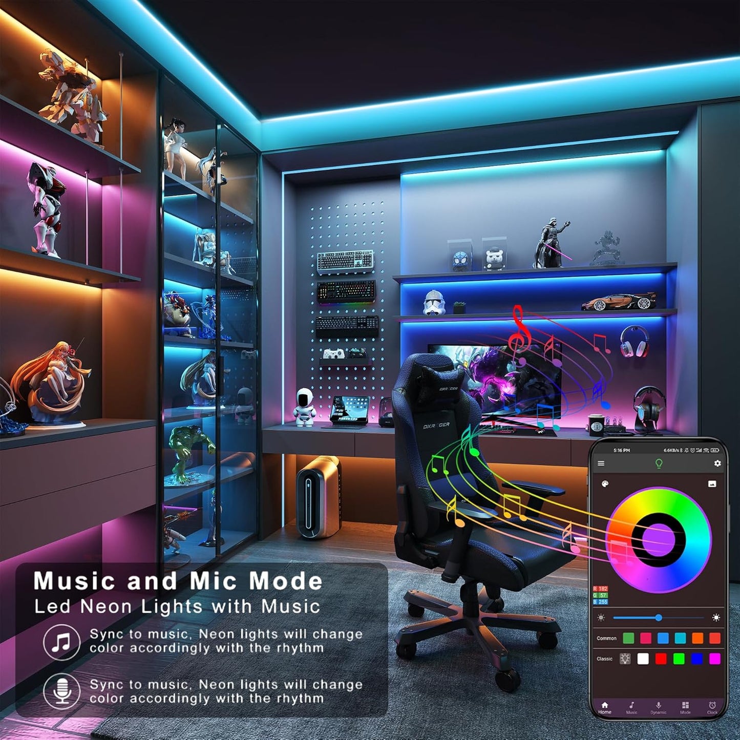 Led Lights for Bedroom 198 ft (2 Rolls of 99ft), Music Sync RGB Led Strip Lights with Remote App Control, Color Changing Led Lights for Room Home Kitchen Party Decor