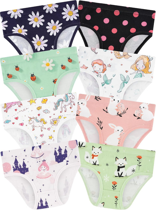 Girls' Underwear,Soft Cotton Tagless Panties for Toddlers' & Little Kids' Comfort,Breathable Briefs,8-Pack