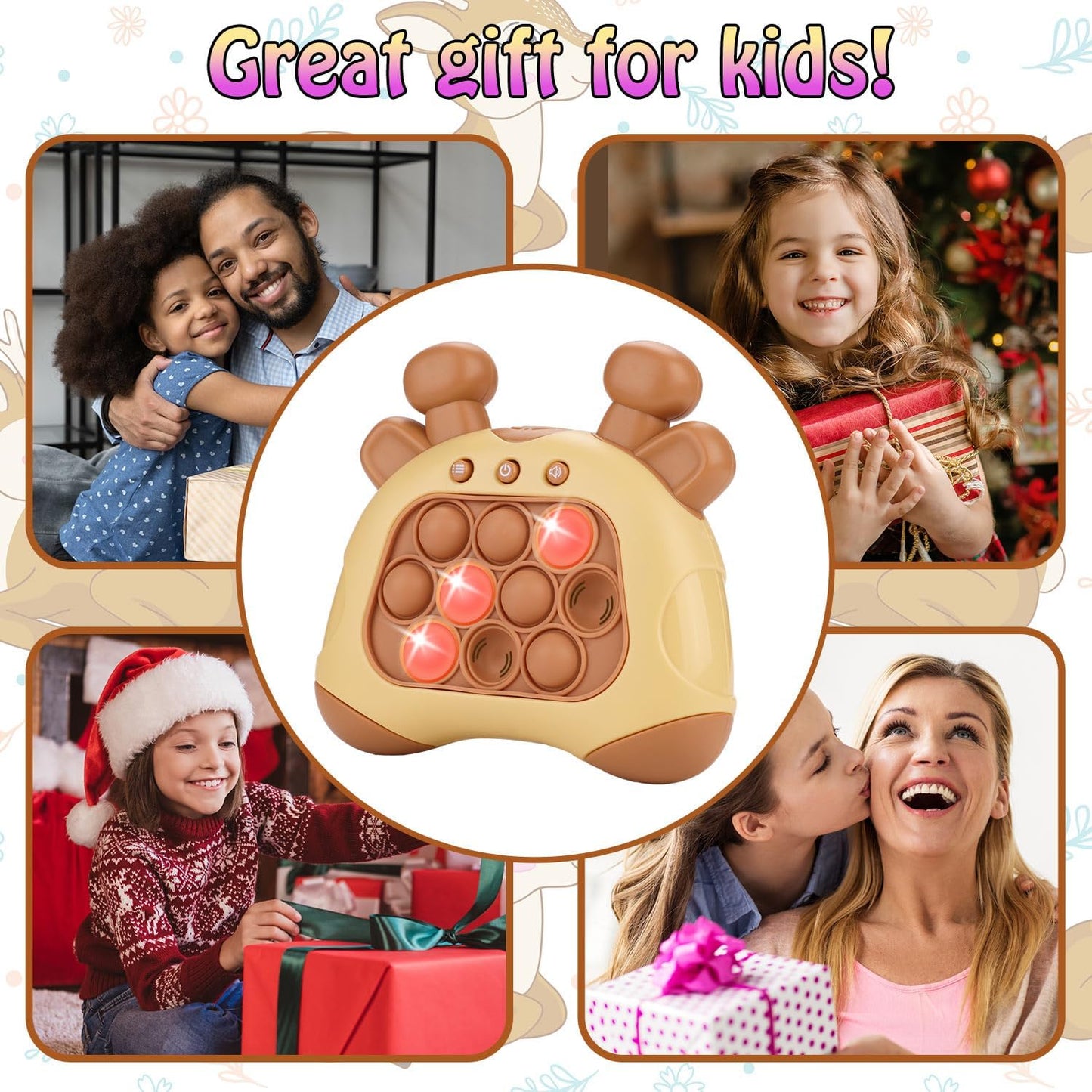 Fast Push Game, Deer Handheld Speed Push Bubble Game Console, Light up Pop Game Sensory Fidget Toys for Kids, Autism Sensory Toys, Birthday Easter Toy for Boys Girls Adults(Brown)