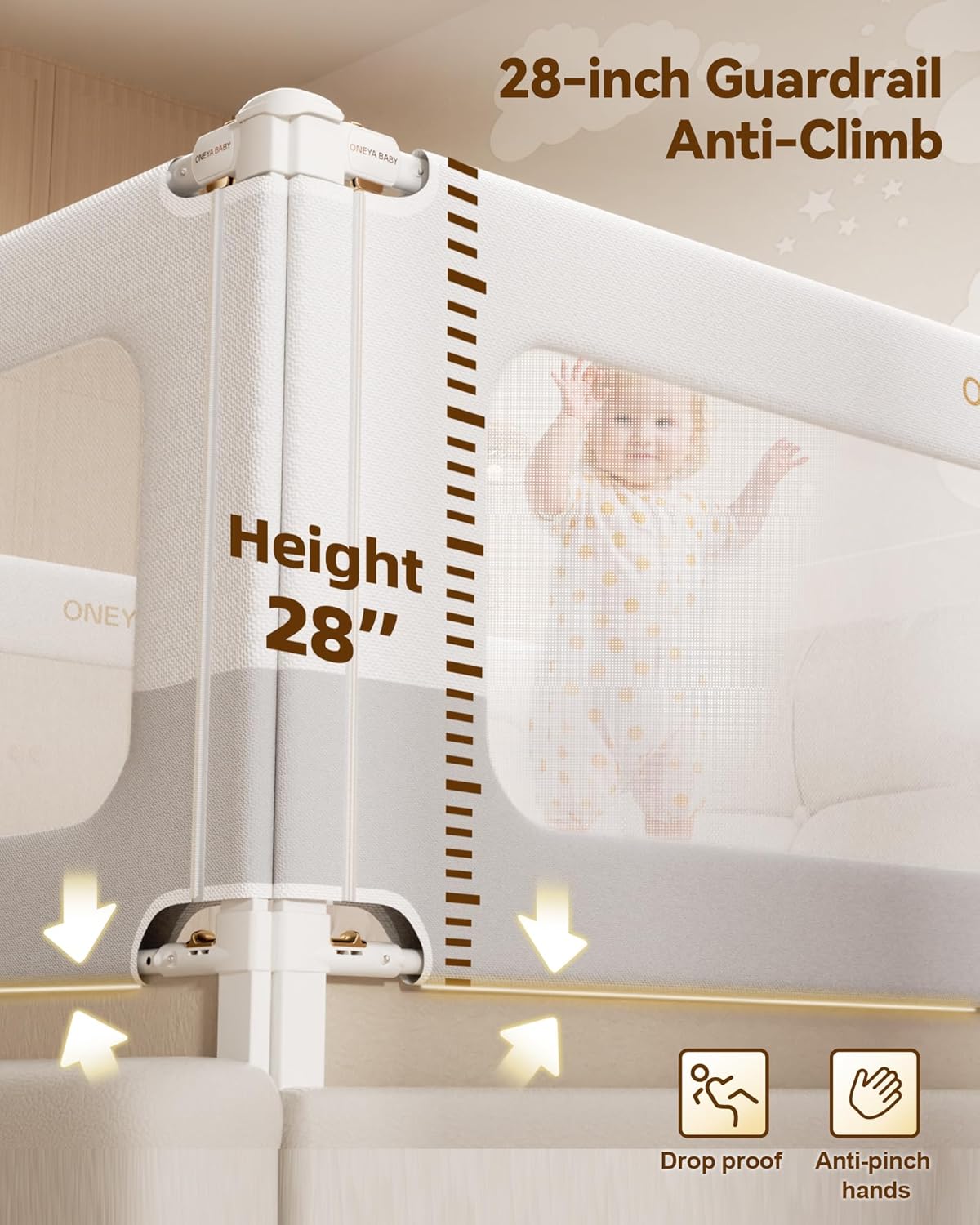 Baby Bed Rail Guard for Toddlers, Reinforced 78.7in Toddler Bed Rails for Queen, King Bed with Height Adjustable, Extral Tall Child Safety Side Railing Guards/Bedrail for Kids,White/Grey, 1 Side