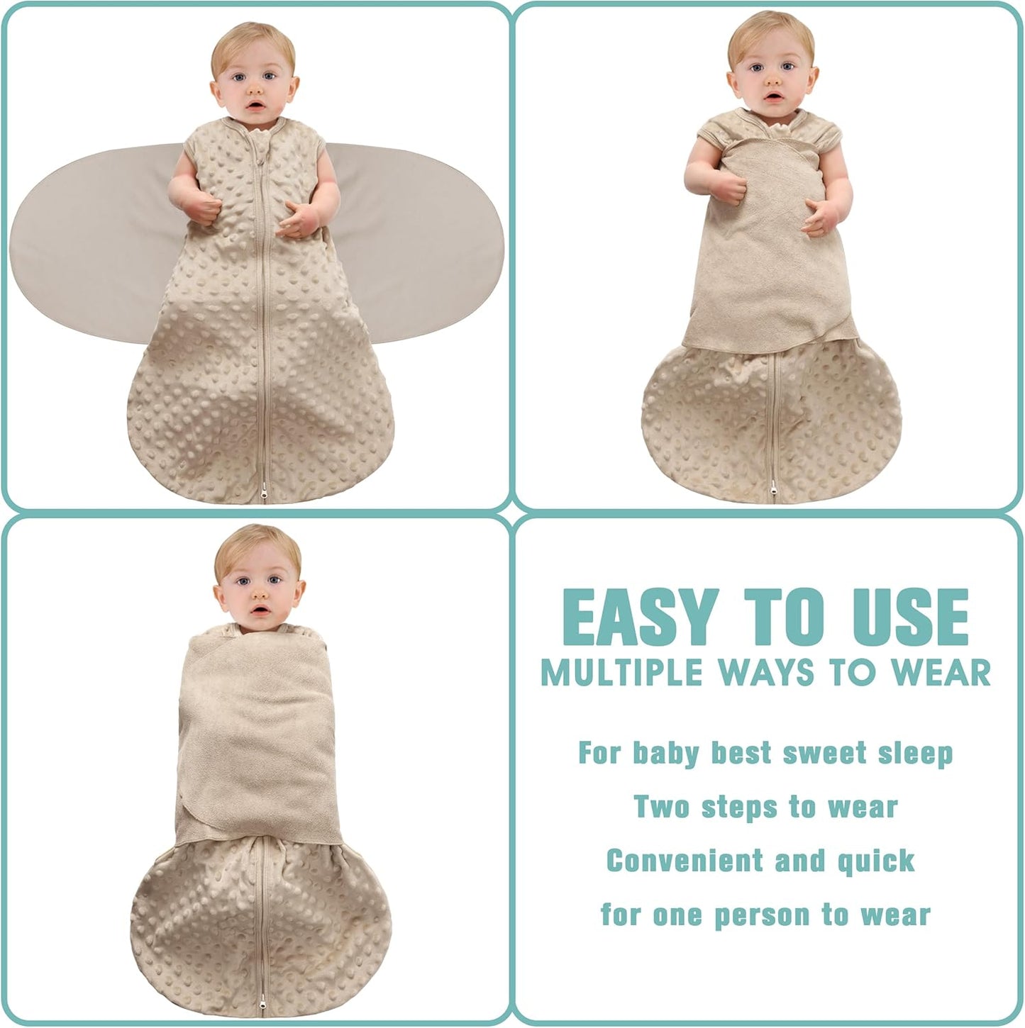 Fleece Newborn Sleep Sack Baby Swaddle,3-Way Adjustable Wearable Blanket,2 Pack Fleece Swaddling Sleeping Bag TOG 2.0， (Brown & Dark Green, 0-3 Months)