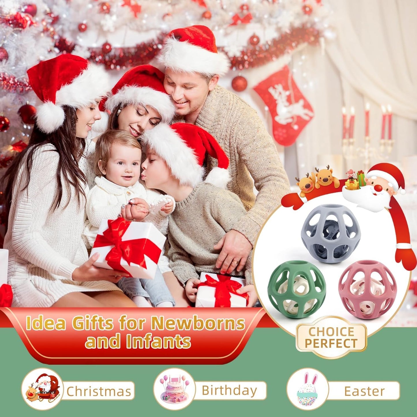 MCGMITT Sensory Balls for Baby, Easy Grasp Food Grade Stretchy Silicone Baby Teether Ball for 0-6 6-12 Months, BPA-Free Montessori Chew Toy, Newborn Infant Learning Developmental Toys Gift