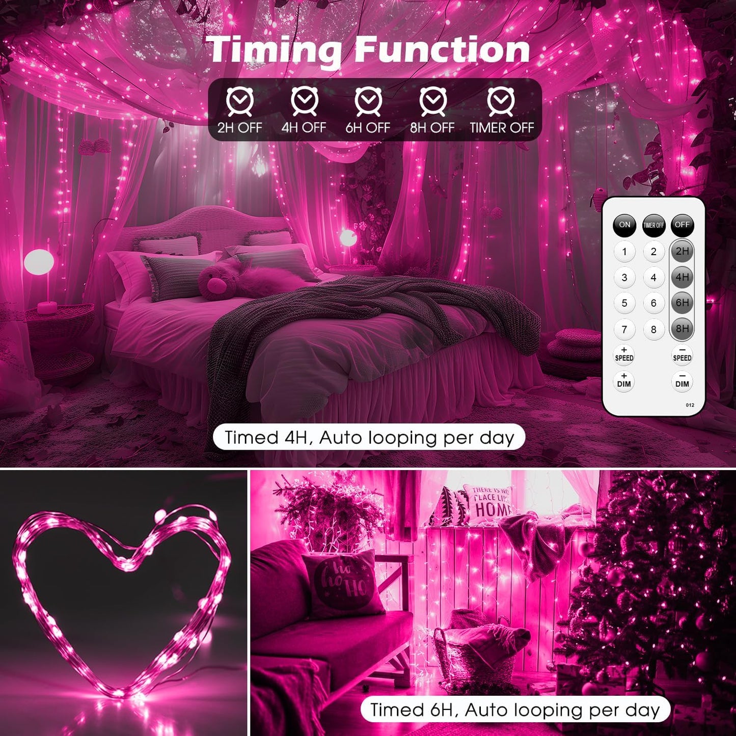 Fairy Lights 72ft 220 LED USB Twinkle String Lights Plug in Silver Wire Lights with Remote and Timer 8 Modes Outdoor Waterproof Starry Lights DIY Party Wedding Christmas Decoration(Pink)
