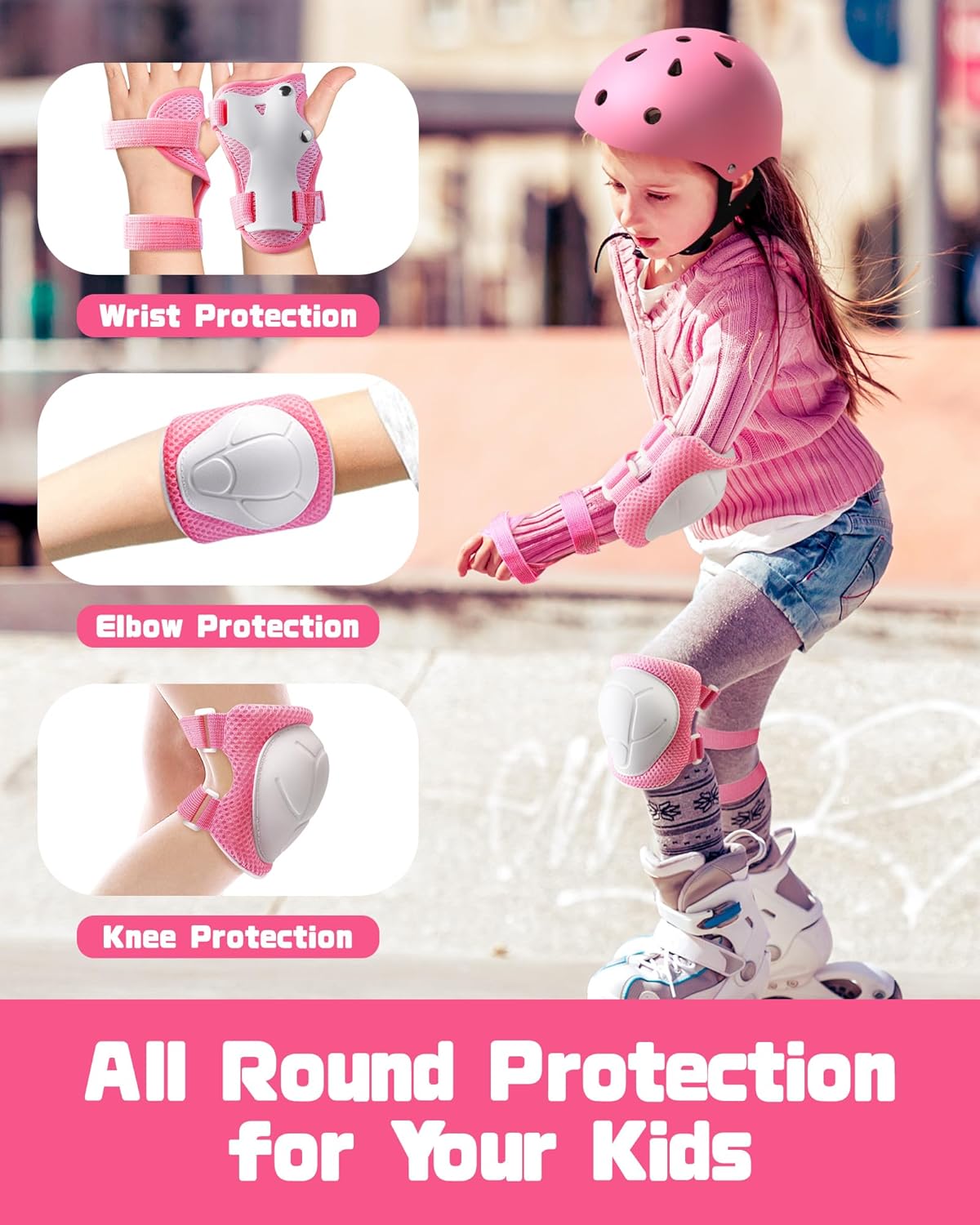 Kids Protective Gear Set, Knee and Elbow Pads with Wrist Guards for Ages 3-8 Year Toddler, 3 in 1 Enhanced Material Protective for Skating Cycling Bike Roller Scooter, Includes Organizer Bag