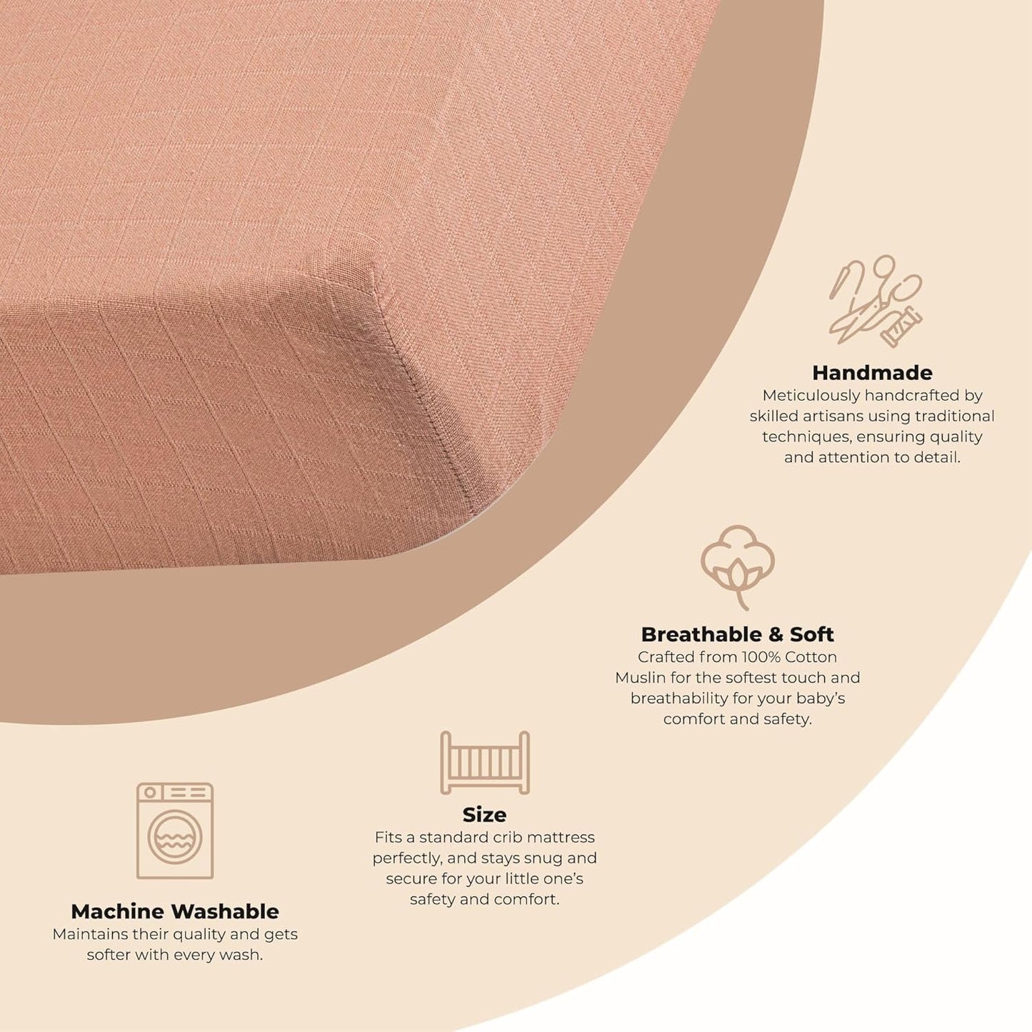 Crane Baby Fitted Sheet, Soft Cotton Fitted Sheet for Cribs and Nurseries, Beige Copper, 28”w x 52”h x 9”d