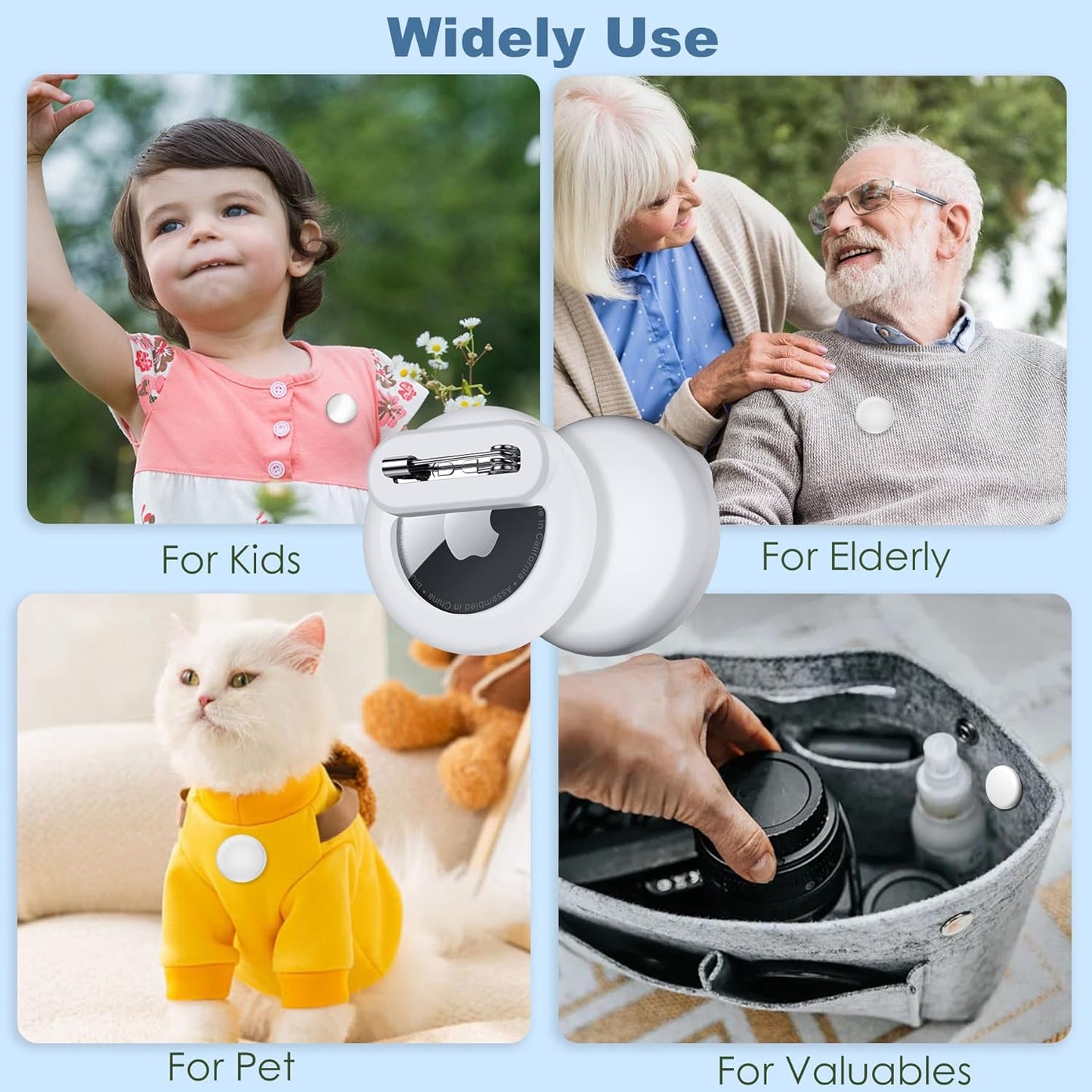 Tracker Holder for AirTag with Pin, Safe Hidden Lightweight GPS Tracker for Kids Compatible with Apple Air Tags for Child, Elderly, Pets Collar, Shoes (White, 1 Pack)