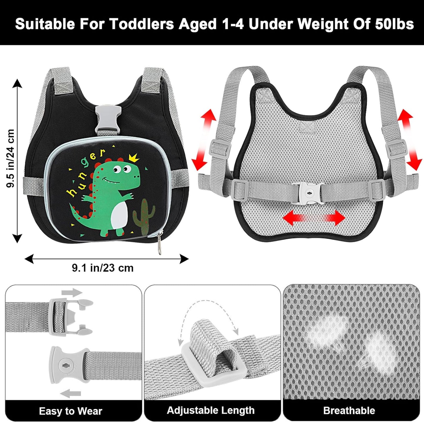 Accmor Toddler Harness Leash+ Anti Lost Wrist Link, Cute Dinosaur Kids Harness with Leash, Collapsible Child Leash Baby Walking Wristband Assistant Strap Belt for Boys