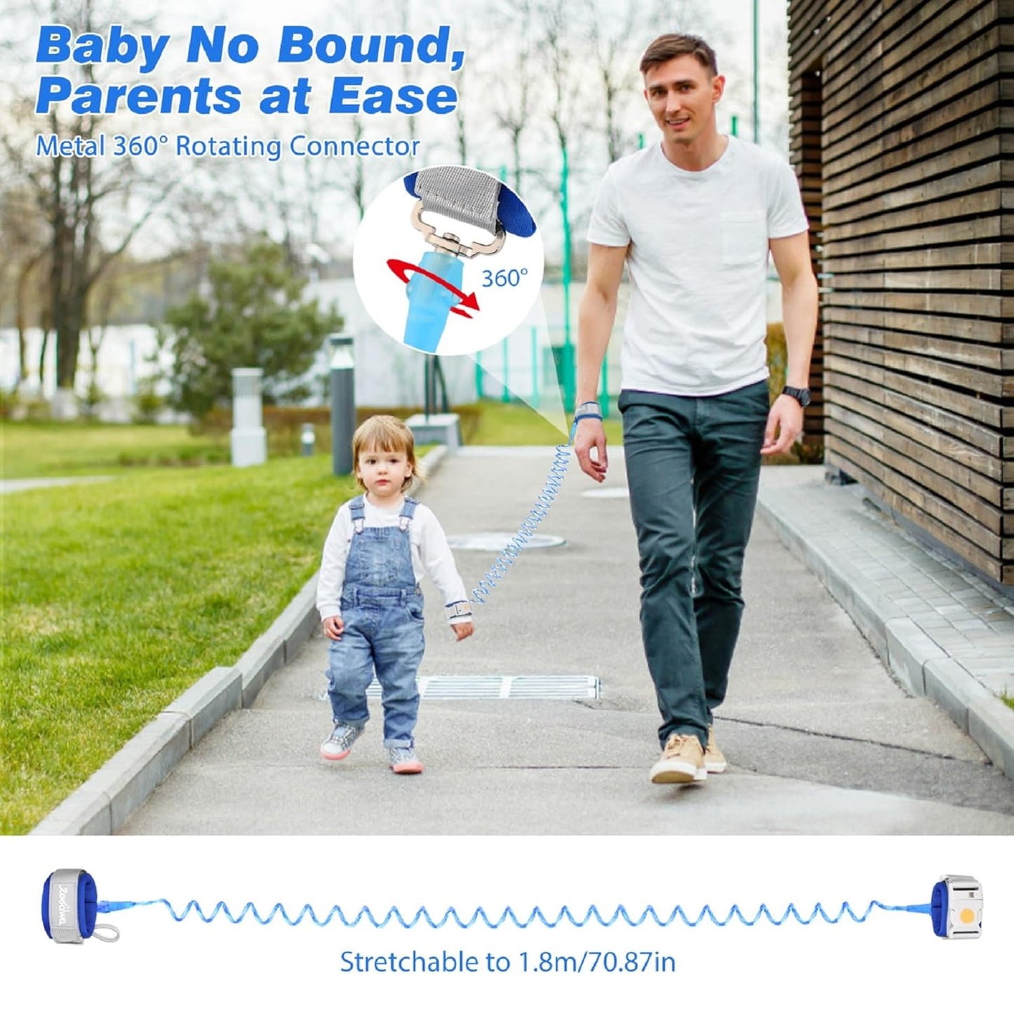Zooawa Toddler Leash, Toddler Kids Harness Anti Lost Wrist Link with Magnetic Lock, Reflective Safety Baby Child Walking Wristband Leash for 2,3,4 Years Old Boys Girls, Blue