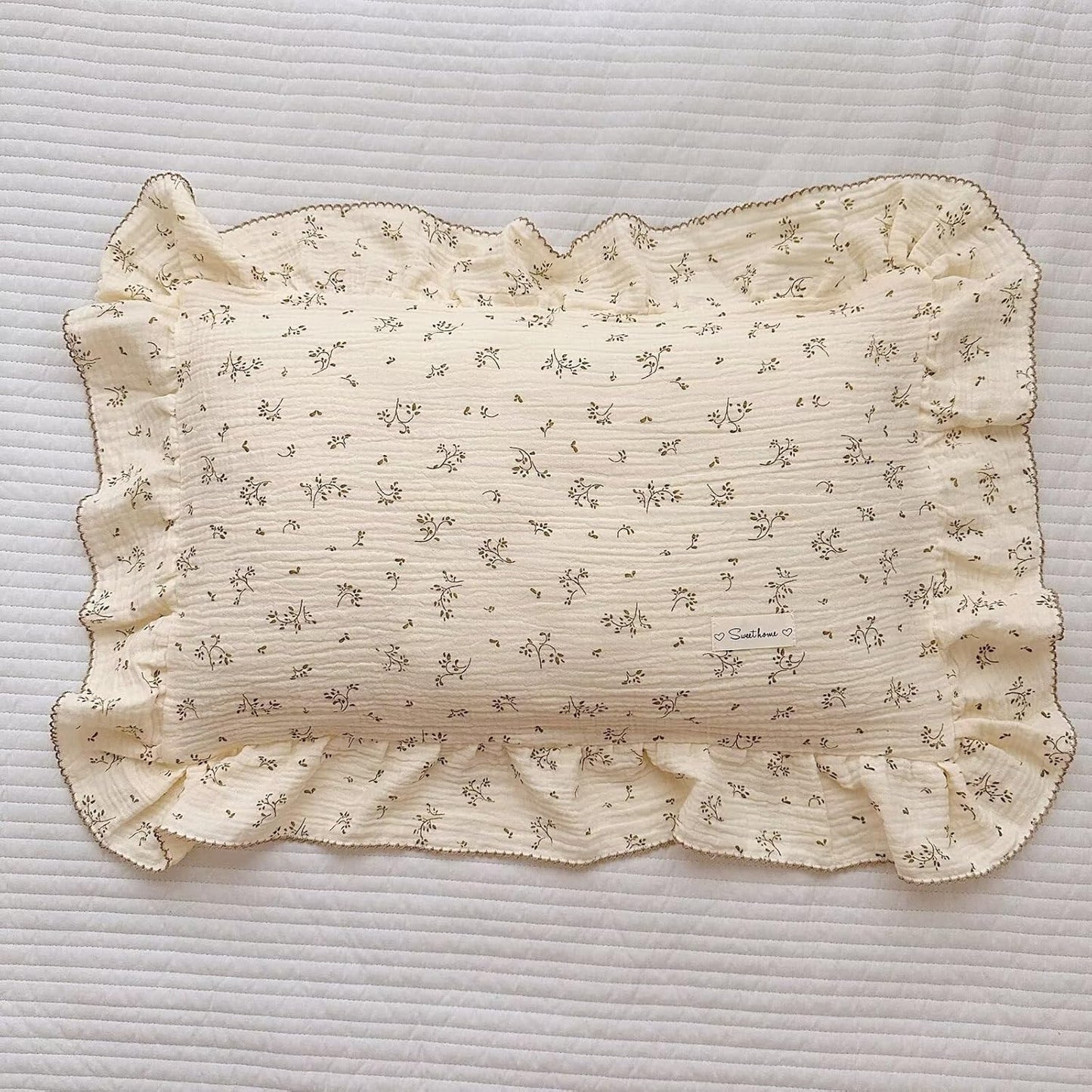 BuLuTu Cotton Muslin Kids Pillowcases Standard Size, Cute Olive Pattern Travel Pillow Case Neutral Toddler Boys Girls Pillowcase, Soft Breathable Pillow Covers Enveloped, 20"x26"