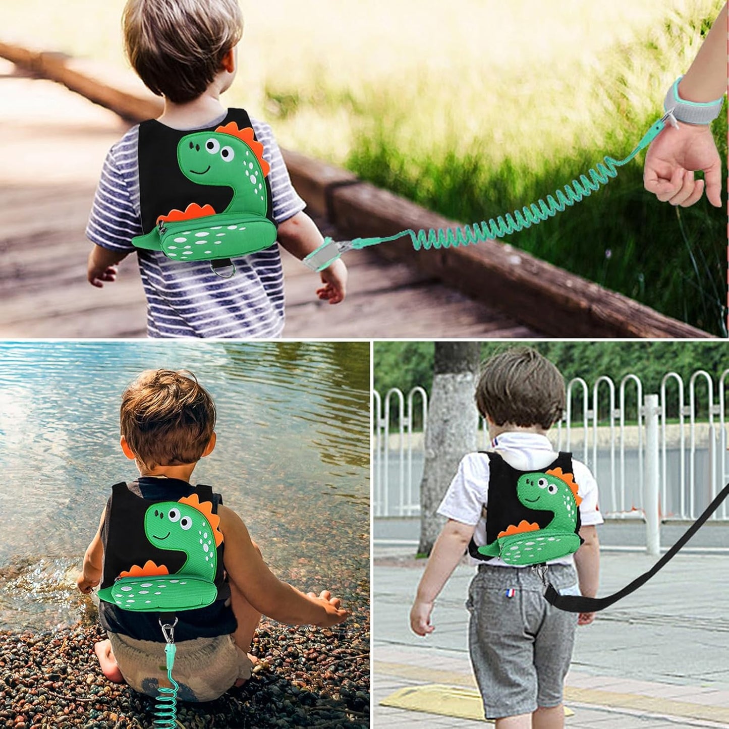 Accmor Toddler Leash Harness, 2 Pack Cute Dinosaur Kids Leash Harness Wrist Leashes + Anti Lost Wrist Link, Child Walking Harness Wristband Assistant Strap Belt for Baby Boys Girls to Outdoor Travel
