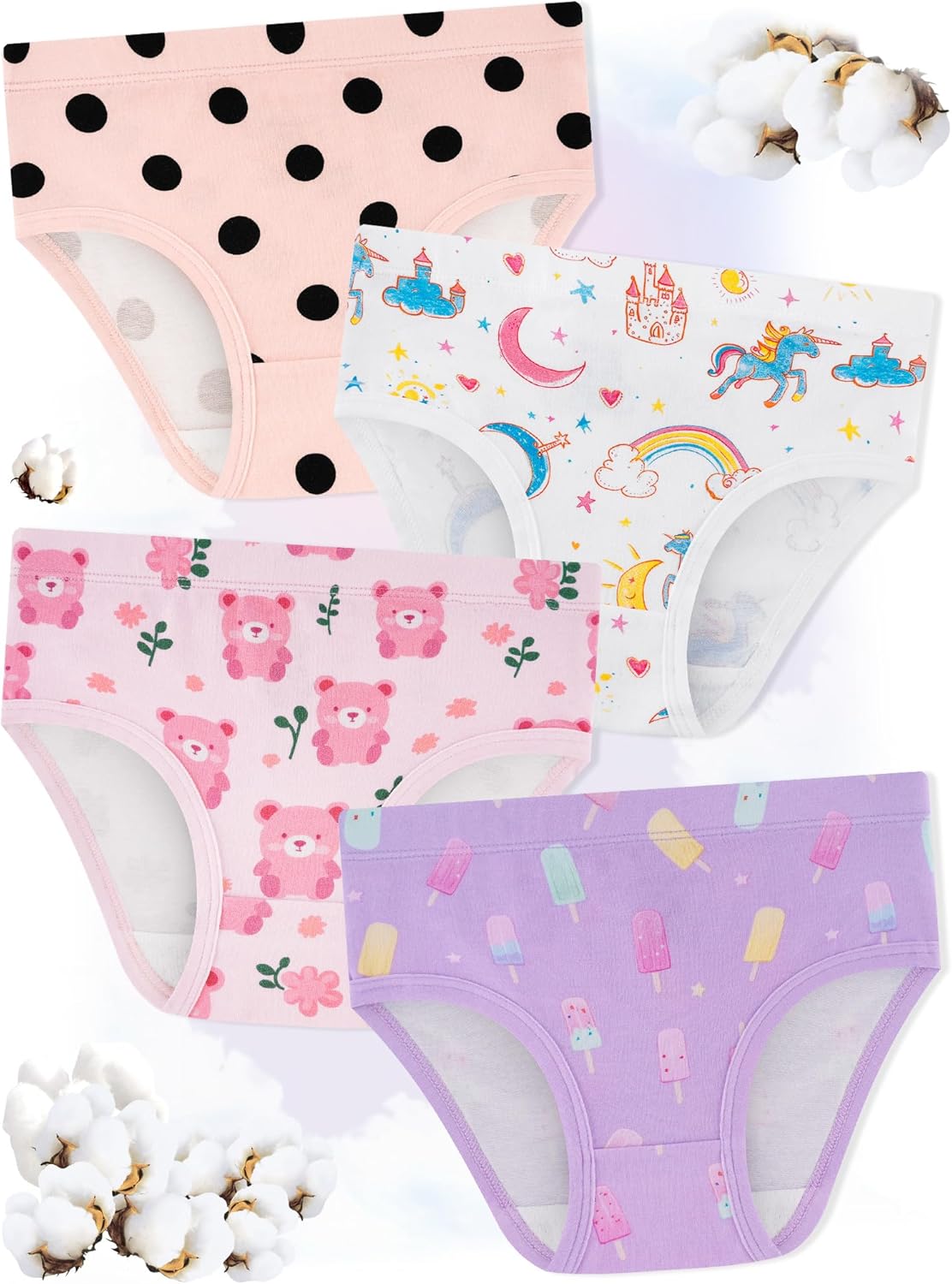Girls' Underwear,Soft Cotton Tagless Panties for Toddlers' & Little Kids Comfort,Breathable Briefs,8-Pack