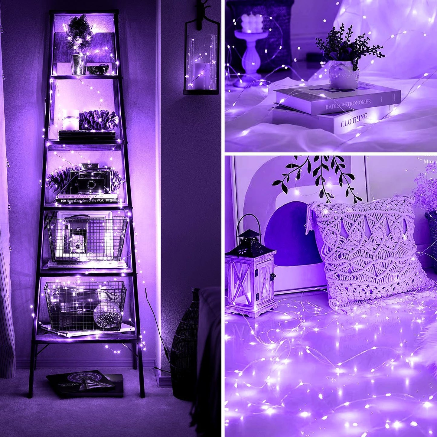 Fairy Lights 72ft 220 LED USB Twinkle String Lights Plug in Silver Wire Lights with Remote and Timer 8 Modes Outdoor Waterproof Starry Lights DIY Party Wedding Christmas Decoration（Purple）