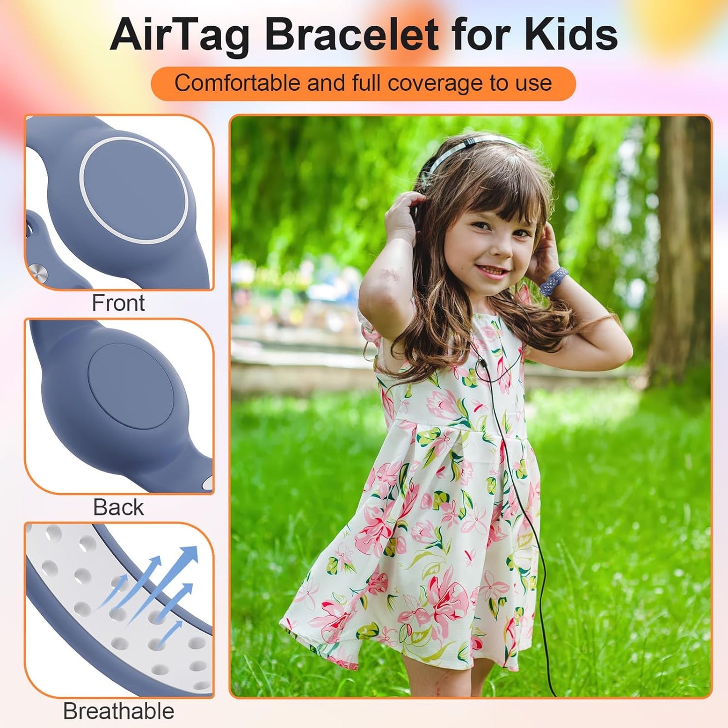 Waterproof Bracelet Compatible with AirTag for Kids (2 Pack), Protective Case GPS Tracker Holder for Child with Full Coverage Hidden Design, Soft Silicone Anti-Lost Wristband Cover for Toddler WBBW
