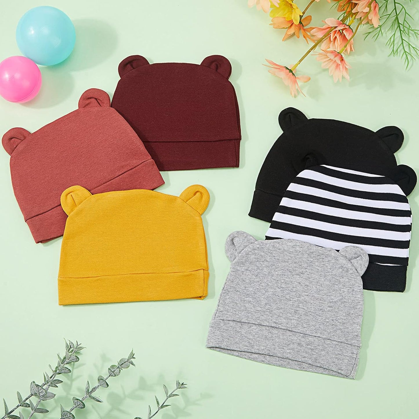 Geyoga 6 Pieces Newborn Baby Hat Bear Ears Infant Caps Baby Boy Girl Toddler Hats Infant Beanie Caps for 0-3 Months
