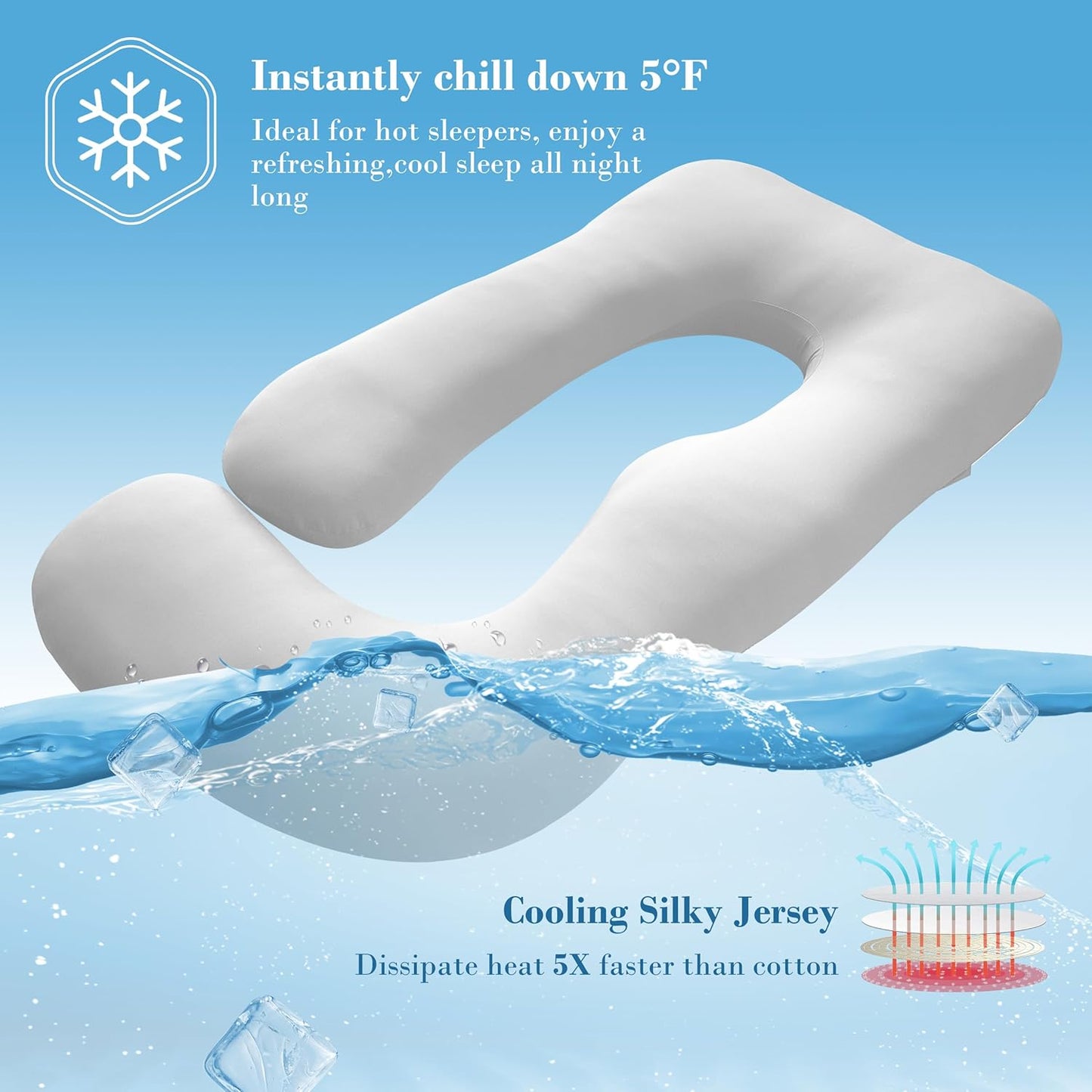 Cute Castle Cooling Cover Pregnancy Pillows, Soft U-Shape Maternity Pillow with Removable Cover - Full Body Pillows for Adults Sleeping - Pregnancy Must Haves - Jumbo 57 Inch - Light Grey