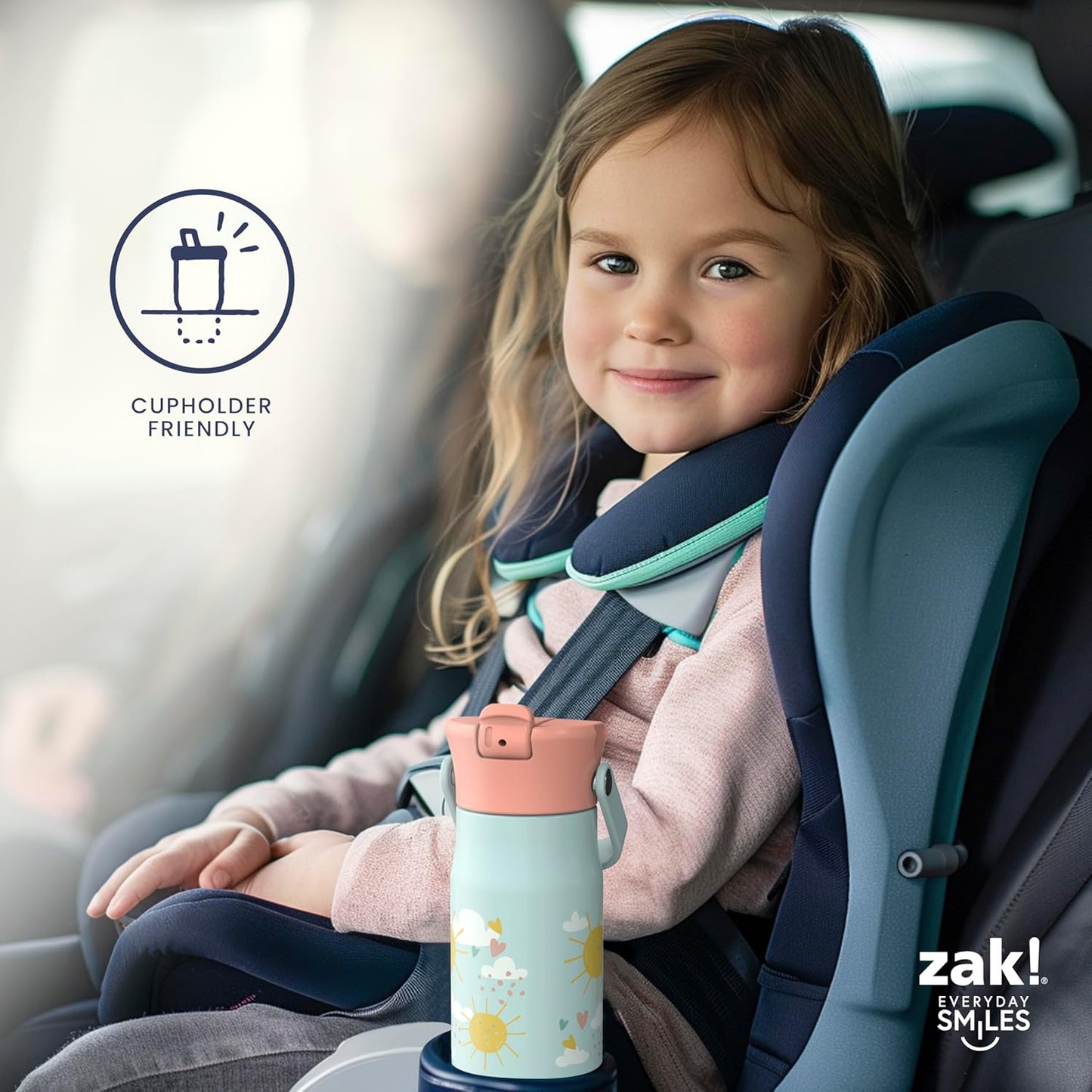 Zak Designs Harmony Kid Water Bottle for Travel or At Home, 14oz Stainless Steel is Leak-Proof and Vacuum Insulated (Dinosaur)