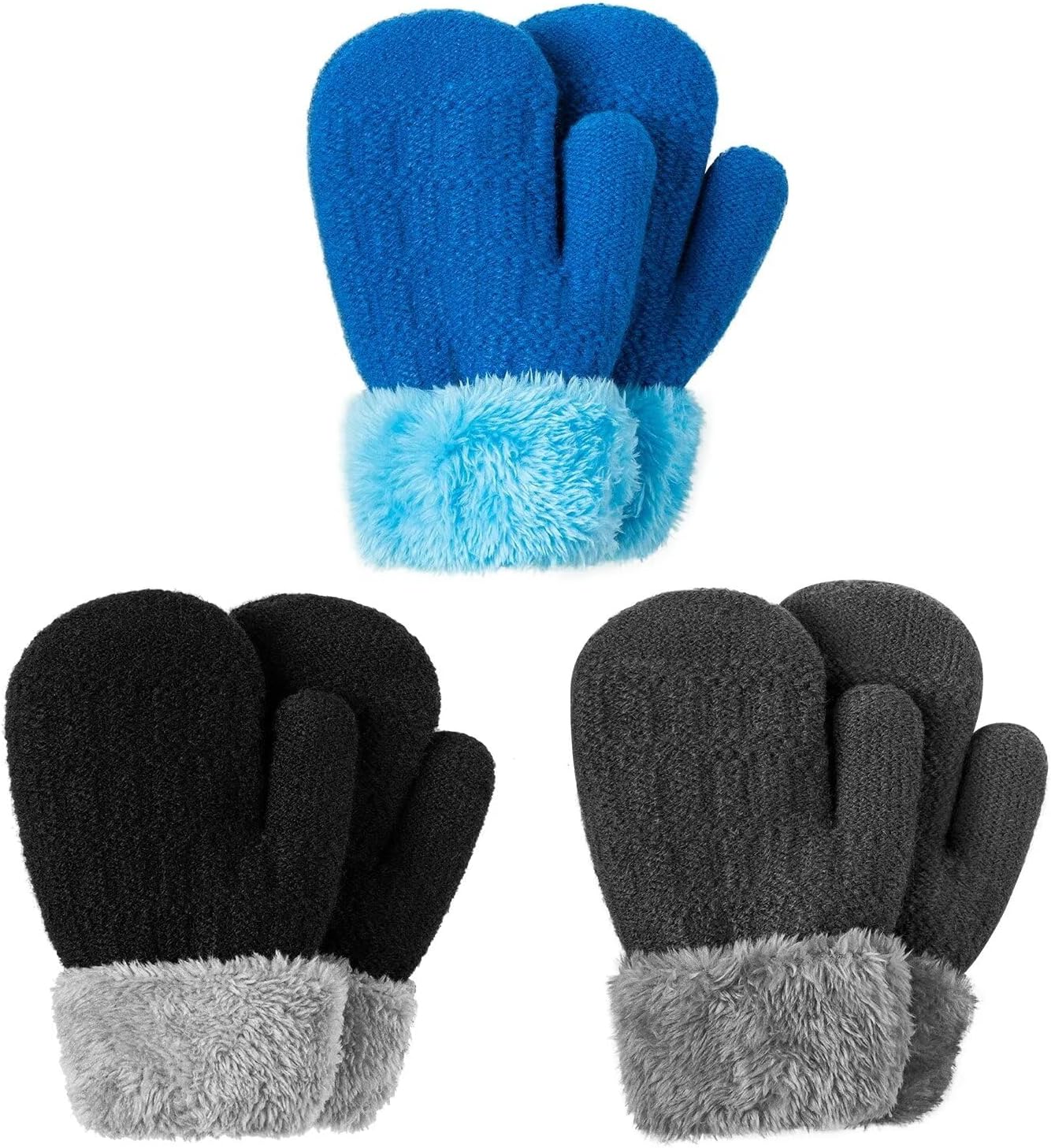 Winter Mittens Gloves Beanie Hat Set for Kids Baby Toddler Children, Thick Warm Knit Fleece Lined Thermal Set for Boys Girls