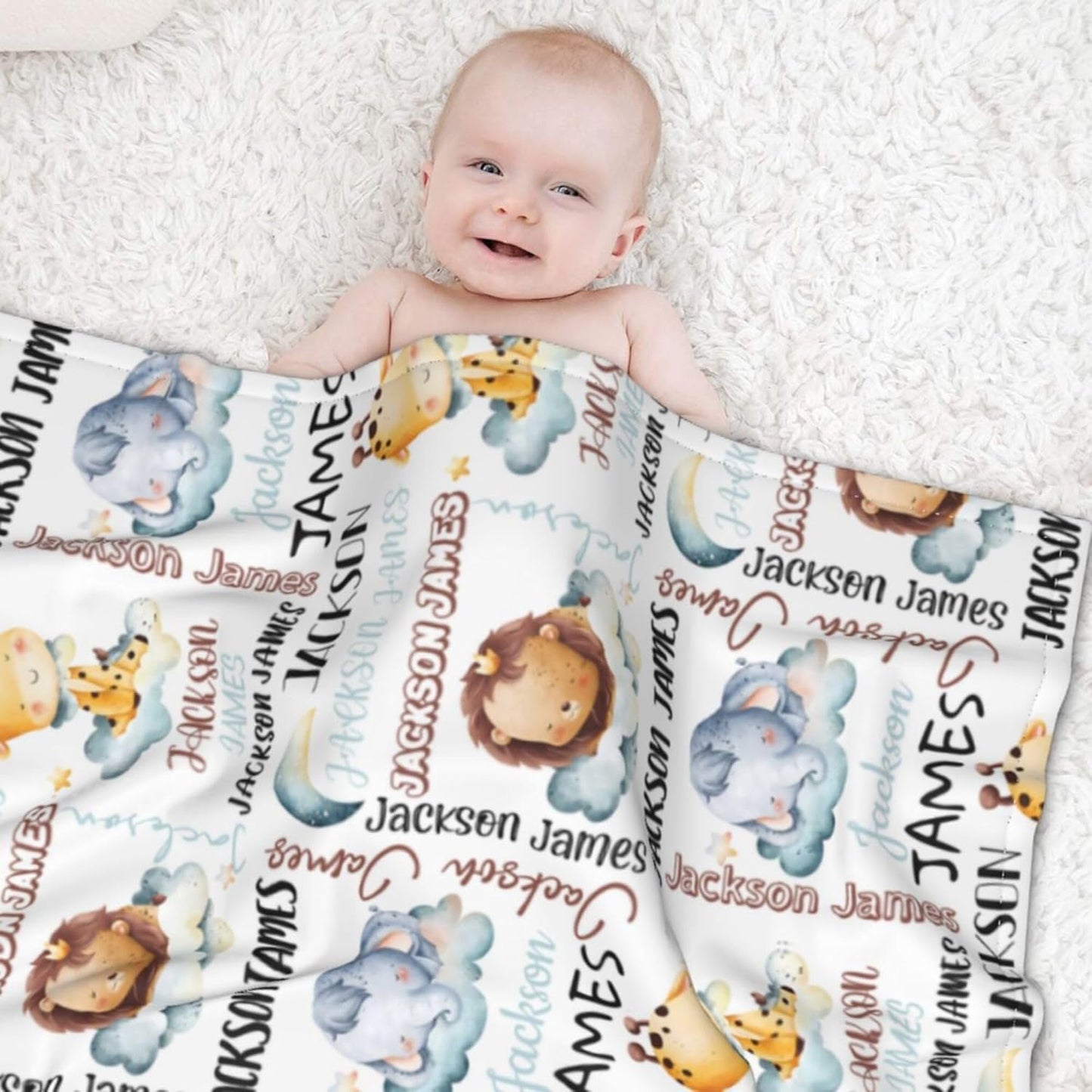 Personalized Baby Blanket for Boys, Custom Baby Blanket with Name, Safari Animal Blanket Name Baby Blanket, Safari Animal Swaddle Blanket for Toddlers Kids Newborn