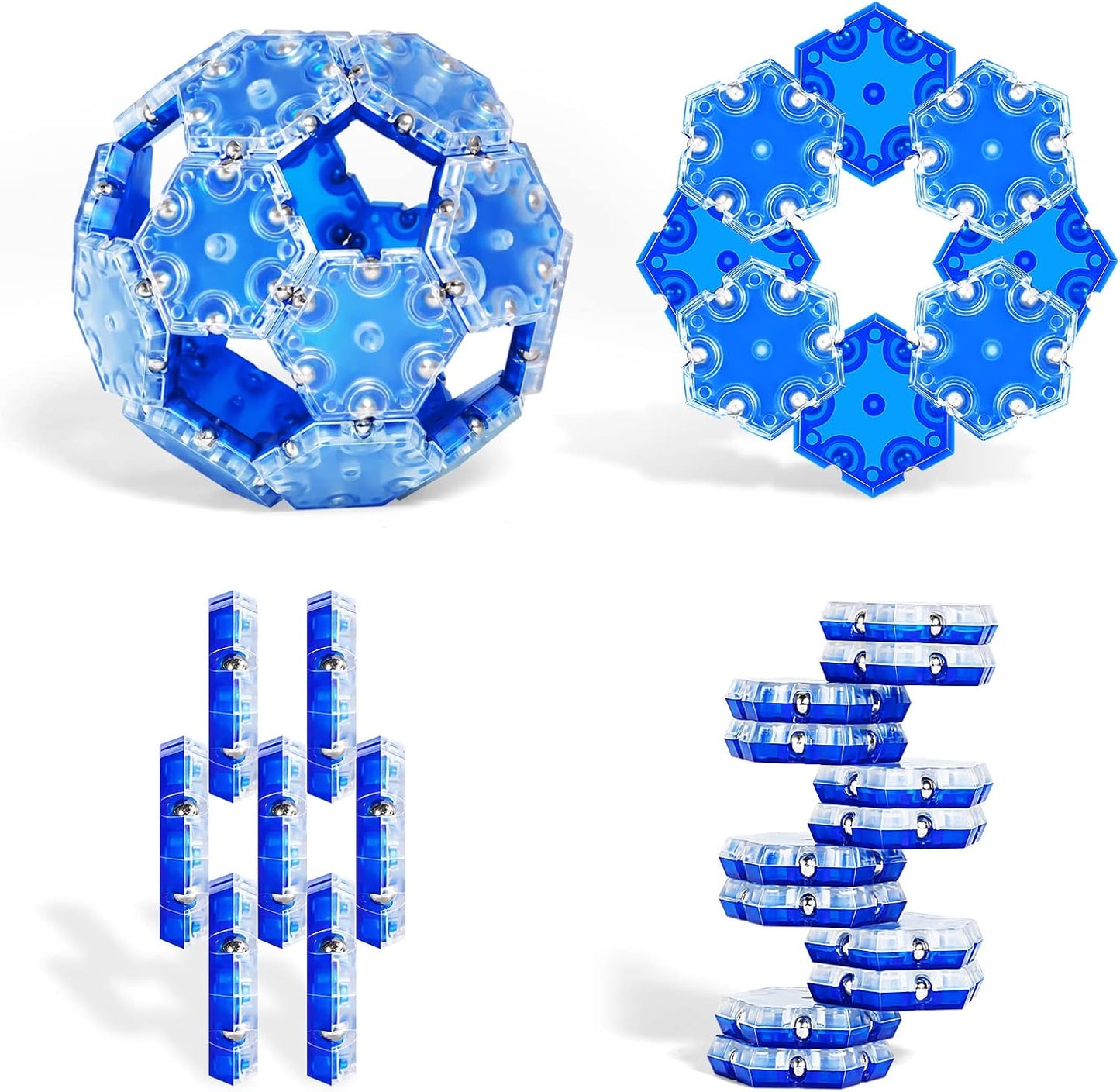 Fidget Sphere Toys of 20-Piece Set Hexagons Fun Executive Desk Toy Puzzles for Adults 14+ Years Old Boys and Girls-Fidget Blocks 3D-Blue Hexagon