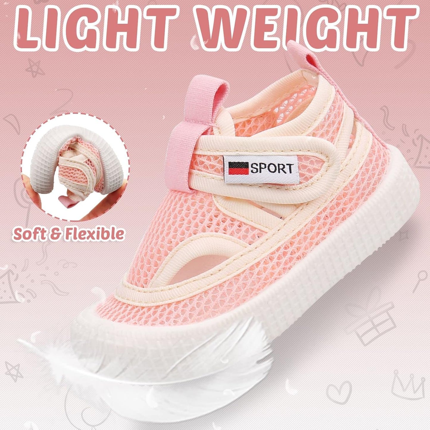 Baby Walking Shoes Toddler Girl Boy Soft Sole Breathable Mesh Slip on Summer Wide Shoes Infant Flexible Lightweight Non-Slip Safer Causal Tennis Shoes Toddler First Walkers Shoes Rubber Soles Outdoor