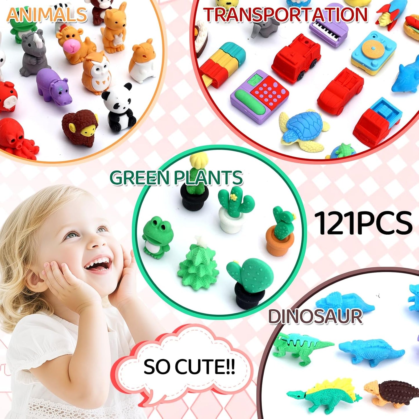 121Pcs Animal Erasers Desk Pets for Kids Animal Pencil Erasers Bulk Puzzle Eraser Toys Gifts for Classroom Prizes,Game Reward,Treasure Box,Easter Egg Fillers,Goodie Bag Stuffer,Party Favors