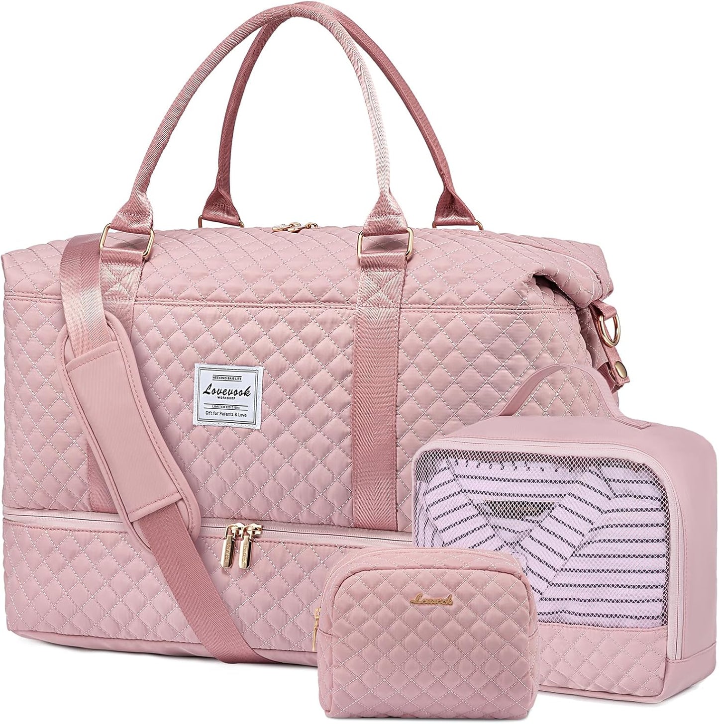 LOVEVOOK Travel Duffle Bag,Weekender Bags for Women with Shoe Compartment，Carry on Overnight Bag with Toiletry Bag,Gym Duffel Bag with Wet Pocket, Hospital Bags for Labor and Delivery