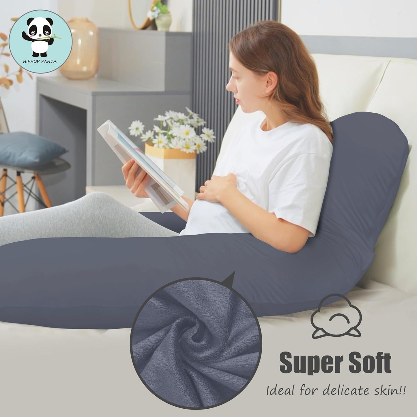 HIPHOP PANDA U-Shaped Pregnancy Pillow for Sleeping - Full Body Maternity Support Pillow with Removable Cover - Comfort for Back, HIPS, Legs, Belly - 57 Inch for Pregnant Women, Dark Grey