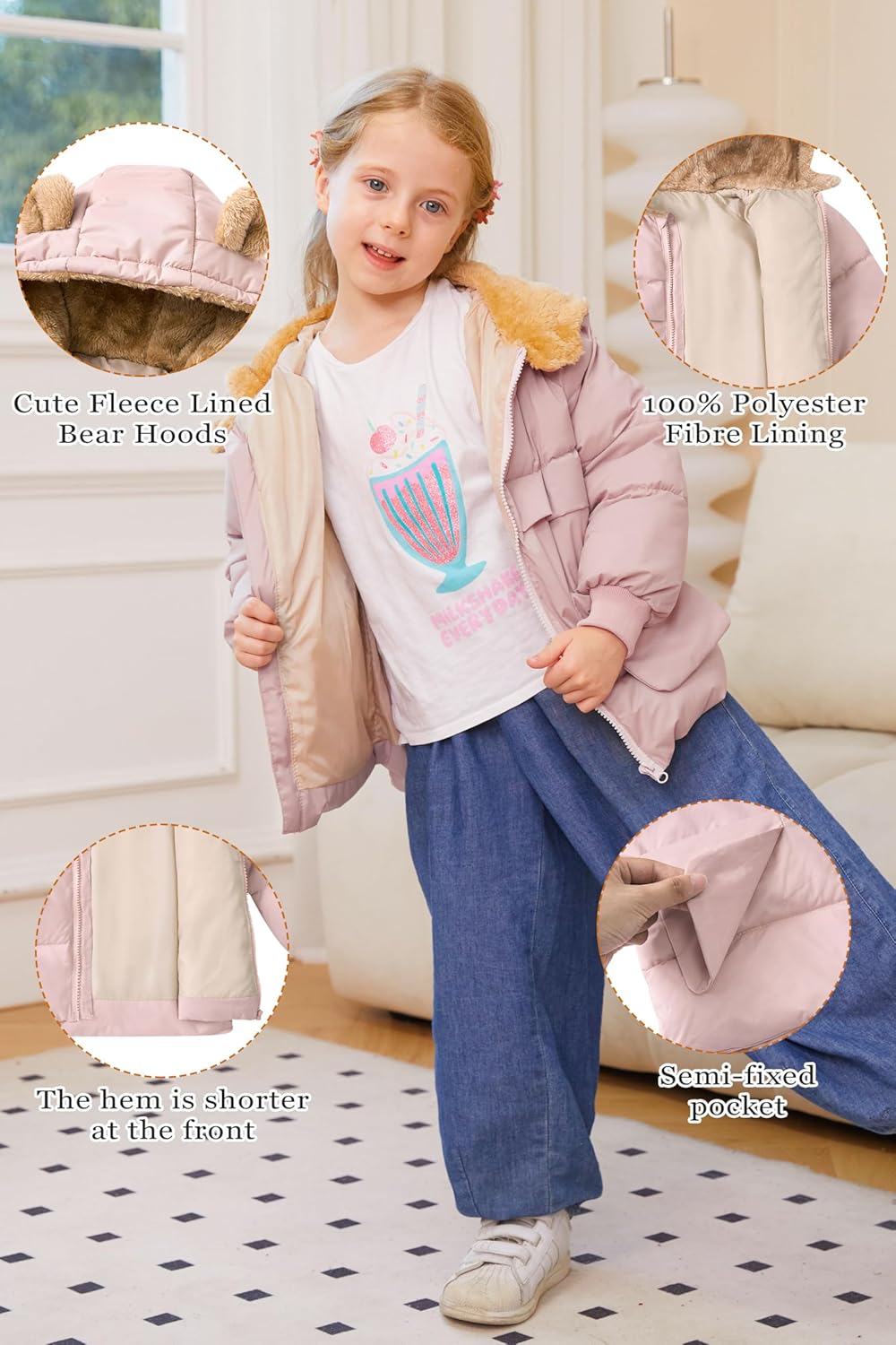 TUONROAD Baby Girls Coats for 6 Months-5 Years Toddlers Boy Winter Jacket Warm Bear Hooded Outdoor Coats Size 5