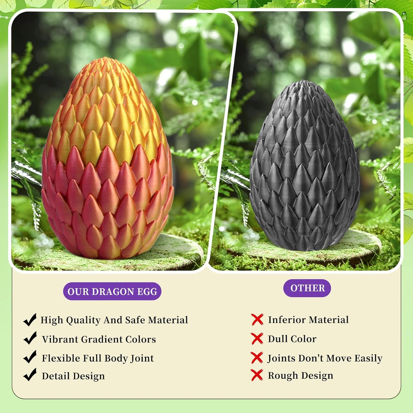 3D Printed Dragon Eggs with Dragon Inside Mystery Dragon Egg 3D Printed Articulated Dragon Articulated Dragon with Dragon Egg, Flexible Joints Home Decor Executive Desk Toys (Red & Gold)