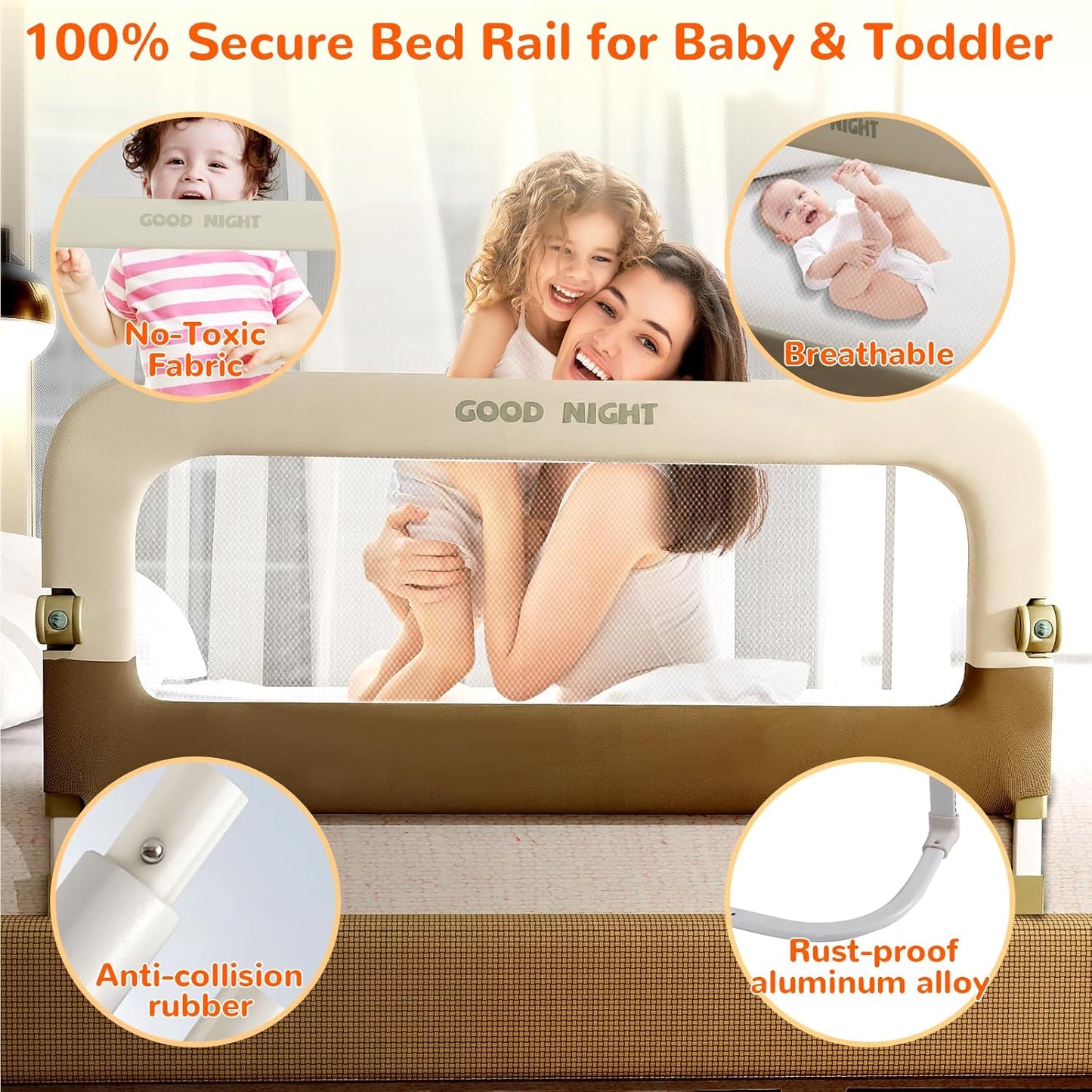 Bed Guard Rail for Toddlers - 32" Adjustable Heights & Folding up Portable Bed Railing for Baby - Toddler Bed Rails Guard for Crib, Twin, Bunk,Full Size, Queen & King Bed
