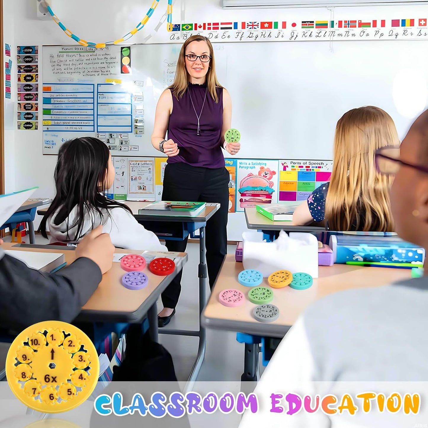 9PCS Math Fidget Spinners, Educational Math Fact Fidget Spinners for Kids Classroom Prize Treasure Box ( Multiplication Division)