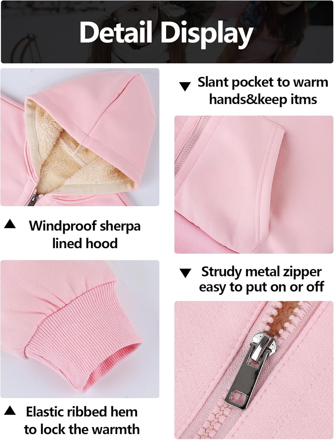 Gihuo Unisex Boy's Girls Winter Warm Sherpa Lined Zip Up Sweatshirt Fleece Jacket Kid's Hoodie Outerwear