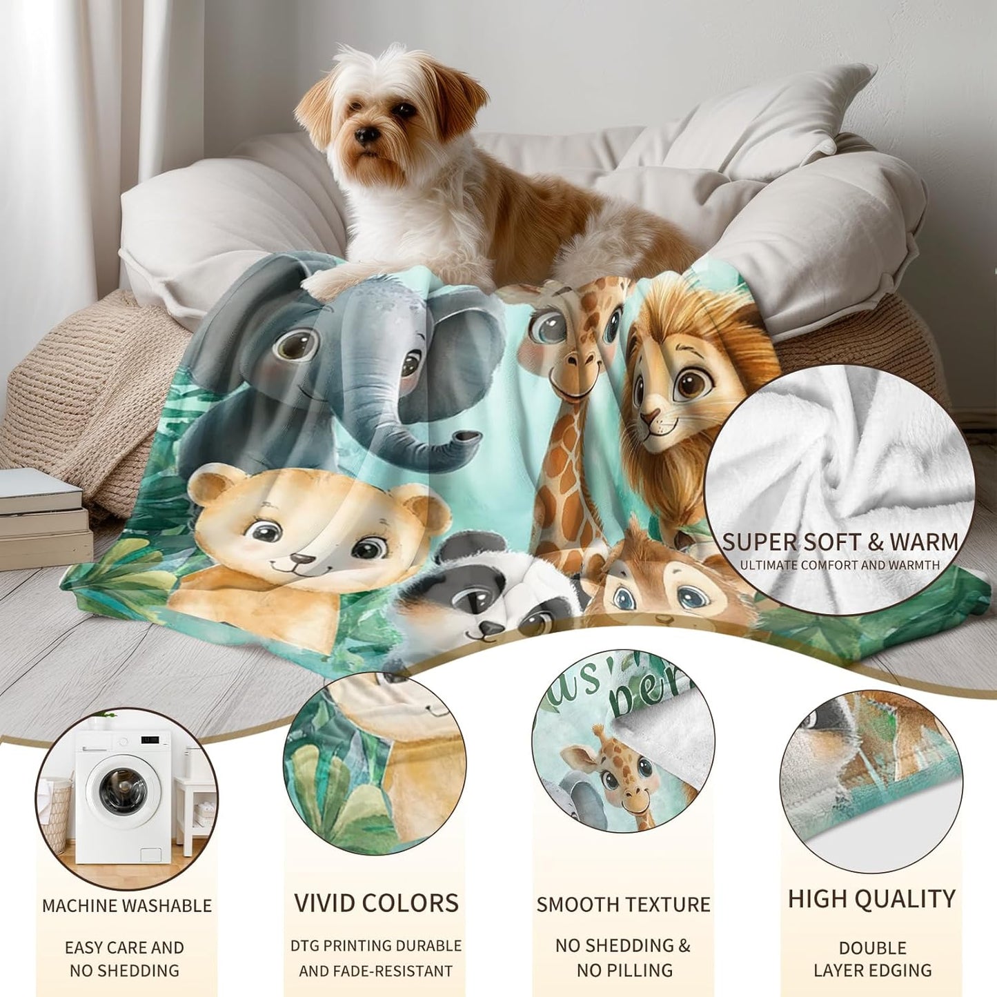 Ship Next Day, Personalized Baby Blanket - Printed in USA, Custom Baby Blanket with Name, Customized Animal Blankets for Boys & Girls, Soft Cozy Receiving Blankets for Toddlers, Stroller Decor Throw