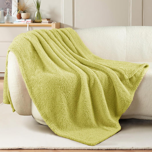Exclusivo Mezcla Fleece Throw Blanket for Couch Sofa, Soft Warm and Fluffy Blankets for Women Men Girls Kids, Suitable for All Seasons, Light Green, 50x60 Inches