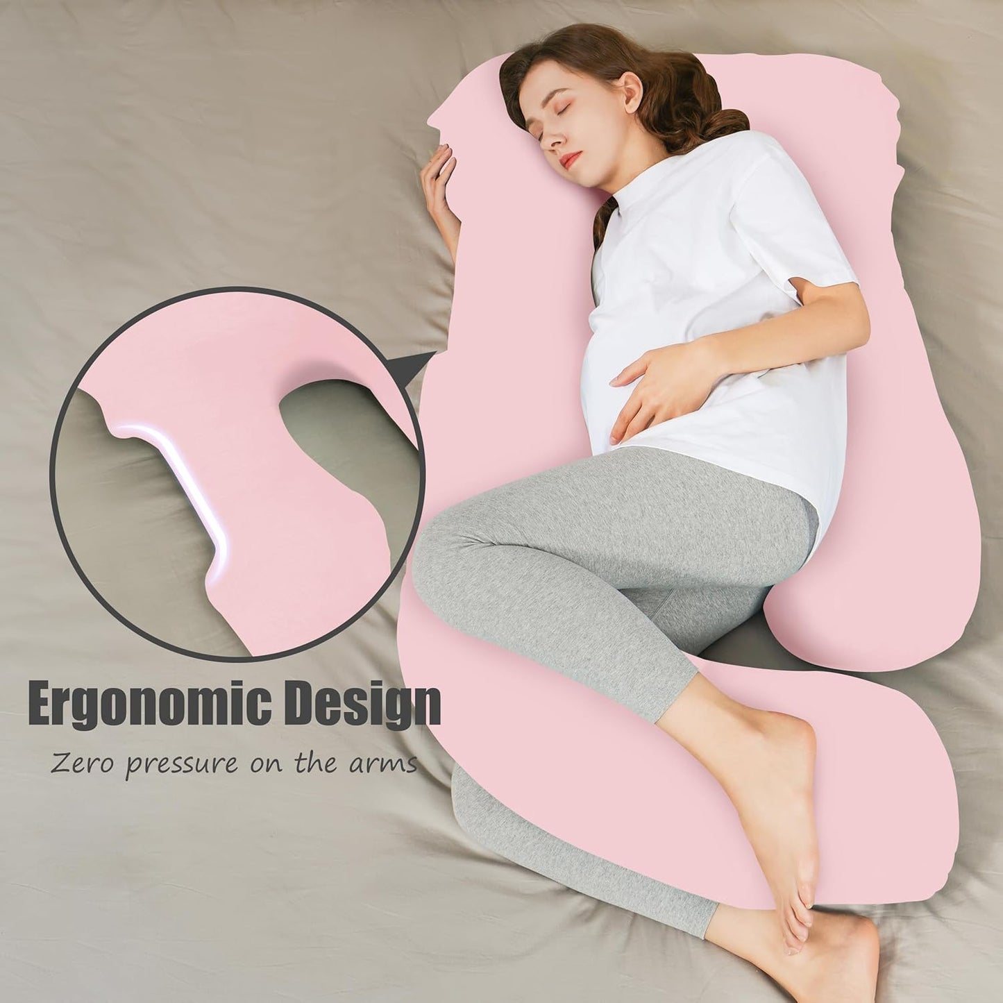 HIPHOP PANDA U-Shaped Pregnancy Pillow for Sleeping - Full Body Maternity Support Pillow with Removable Cover - Comfort for Back, HIPS, Legs, Belly - 57 Inch for Pregnant Women, Pink