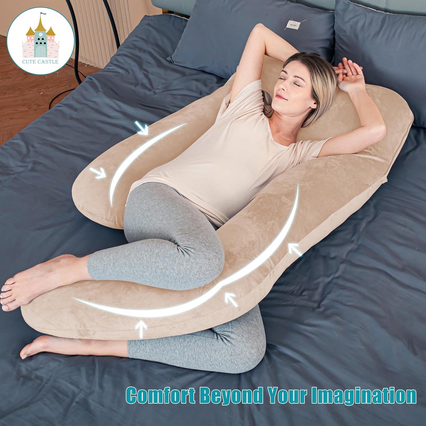 Cute Castle Pregnancy Pillows, Soft U-Shape Maternity Pillow with Removable Cover - Full Body Pillows for Adults Sleeping - Pregnancy Must Haves - Jumbo 57 Inch - Brown