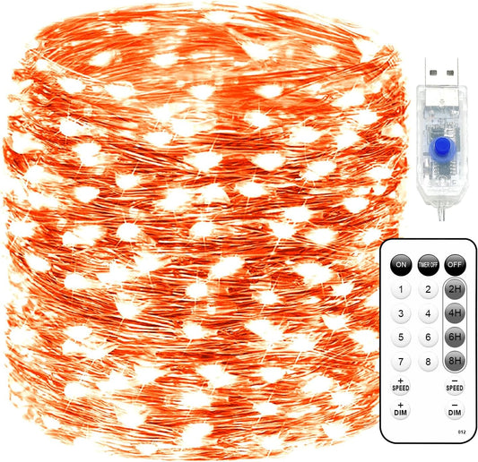 Fairy Lights 72ft 220 LED USB Twinkle String Lights Plug in Silver Wire Lights with Remote and Timer 8 Modes Outdoor Waterproof Starry Lights DIY Party Wedding Christmas Decoration（Orange）