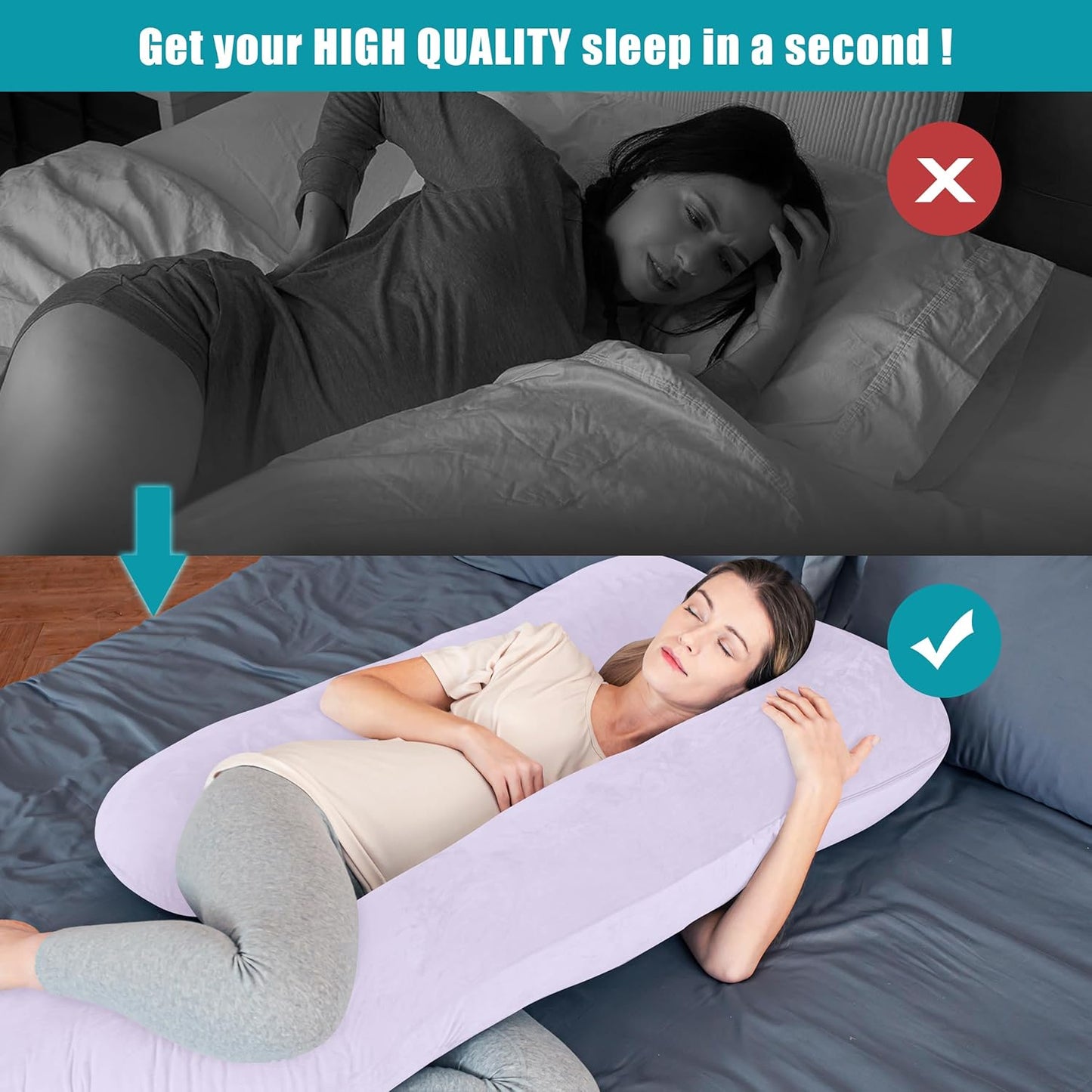 Cute Castle Pregnancy Pillows, Soft U-Shape Maternity Pillow with Removable Cover - Full Body Pillows for Adults Sleeping - Pregnancy Must Haves - Jumbo 57 Inch - Purple