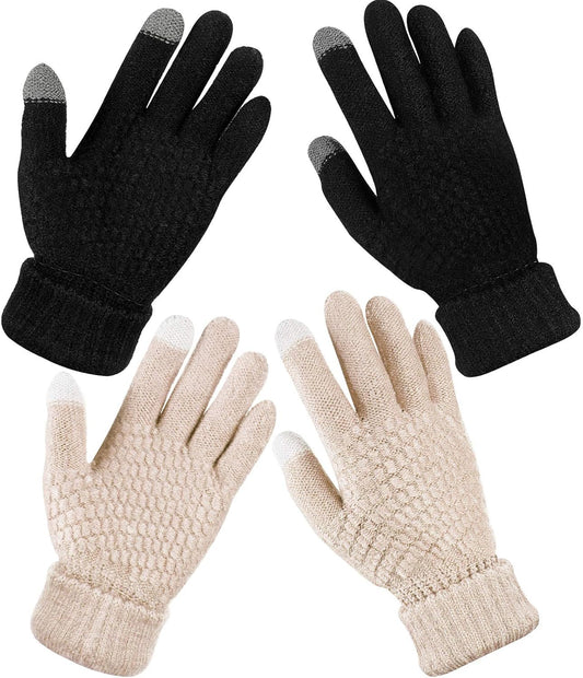 Geyoga 2 Pairs Women's Winter Touch Screen Gloves Soft Warm Fleece Lined Knit Elastic Cuff Winter Texting Gloves