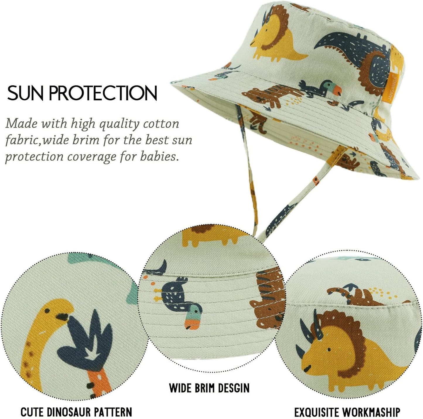 JANGANNSA Cotton Baby Sun Hat Infant Toddler Boys Girls Bucket Hats Summer Sun Protection Kids Beach Caps