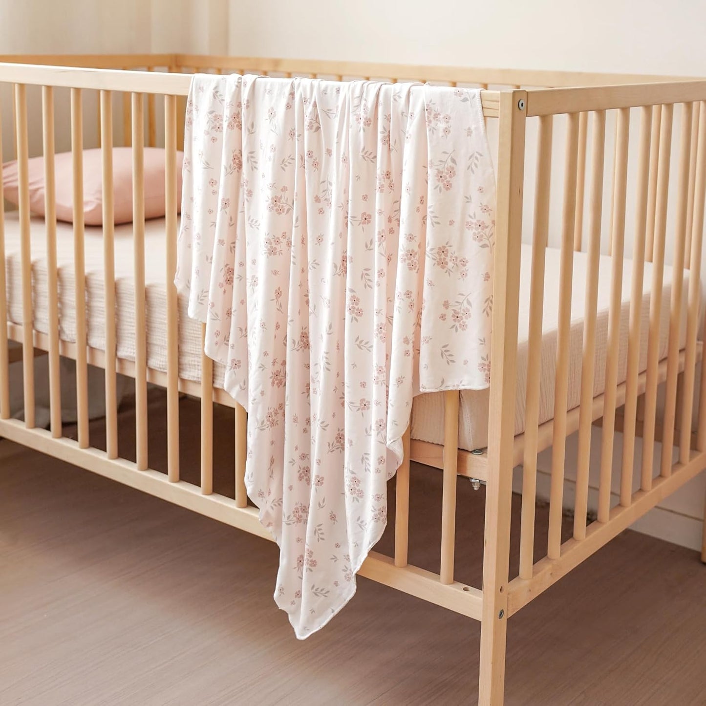 Konssy Baby Girl Newborn Receiving Blanket with Matching Headband and Beanie Set Baby Swaddle Nursery Swaddle Wrap