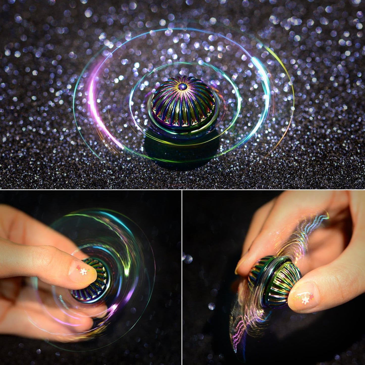Solid Metal Sphere Fidget Spinner Iridescent Sensory Hand Finger Spinning Toy ADD ADHD Stress Relief Anxiety Relieves Reducer for Kids and Adults.