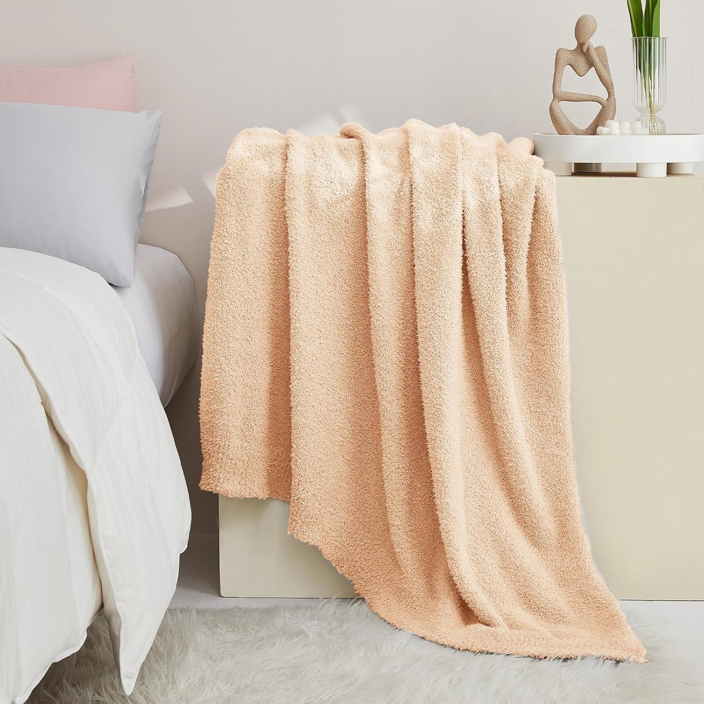 CYMULA Knit Throw Blanket for Peach Pink - Super Soft Lightweight Plush Fuzzy Fluffy Cozy Blankets and Throws for Sofa Bed, 50 x 60 inches