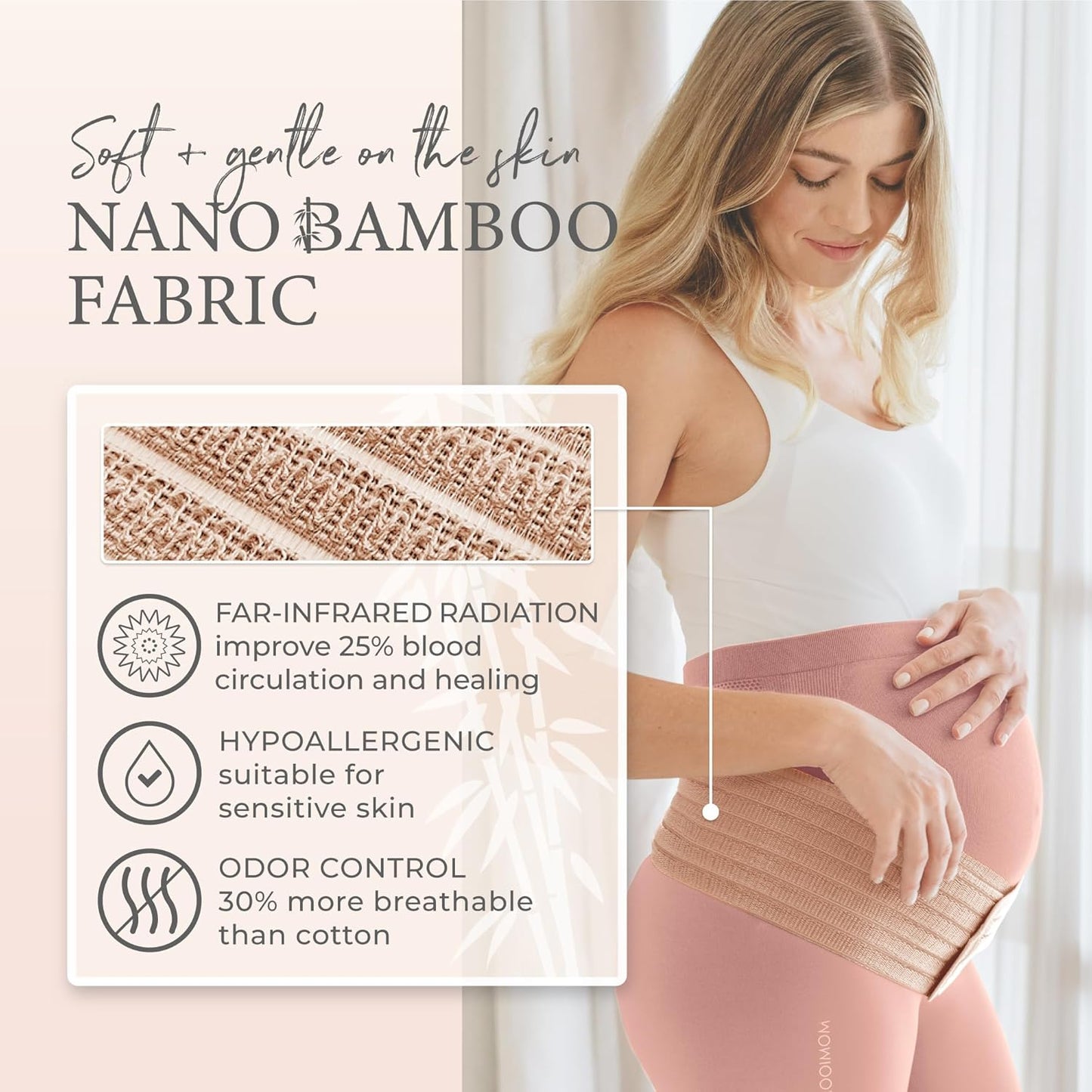 Pregnancy Belly Band Wrap, Polyester from Premium Nano Bamboo Charcoal Fiber, Back Pain Relief, Ergonomic Maternity Support Belt, C-Section Recovery Binder, Pelvic and Abdominal Support