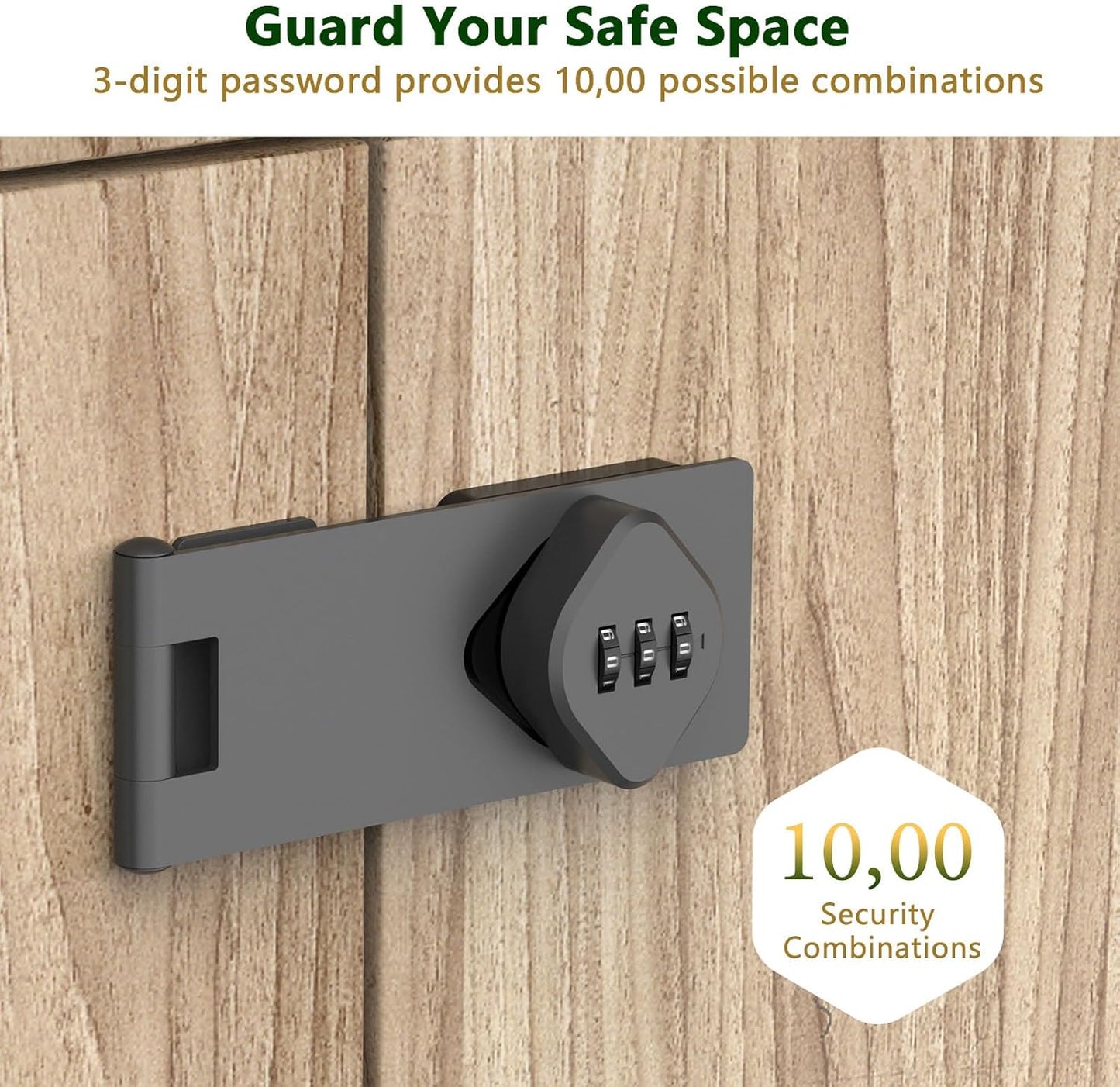 Cabinet Password Hasp Lock, 3-Digit Cabinet with Combination Lock, Sliding Barn Door Latch for Small Doors, Cabinets, Bathroom, Refrigerator, Garden (1, Gray)