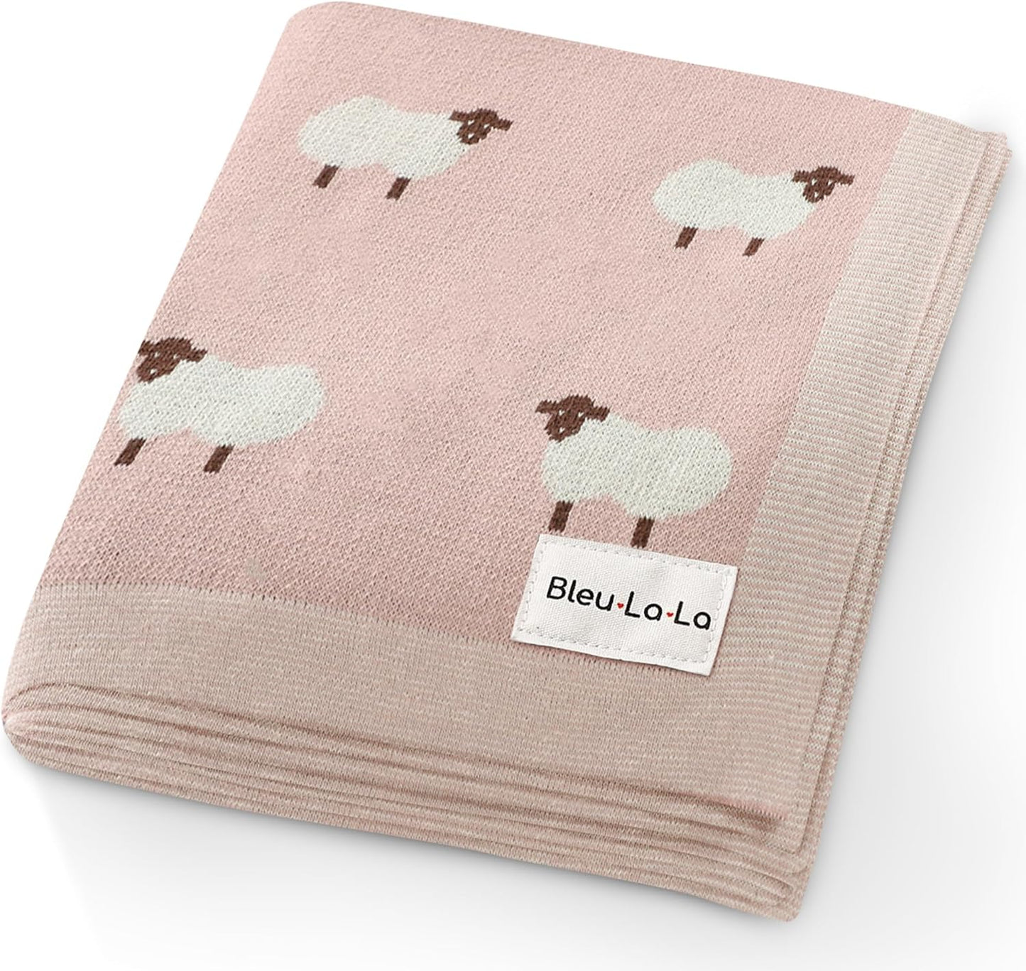 Luxury Knit Baby Receiving Blanket - 100% Cotton Soft Cozy Lightweight Receiving Swaddler Crib Stroller Blanket for Shower Gift Registry for Newborns Infants Toddlers (Sheep - Light Pink)
