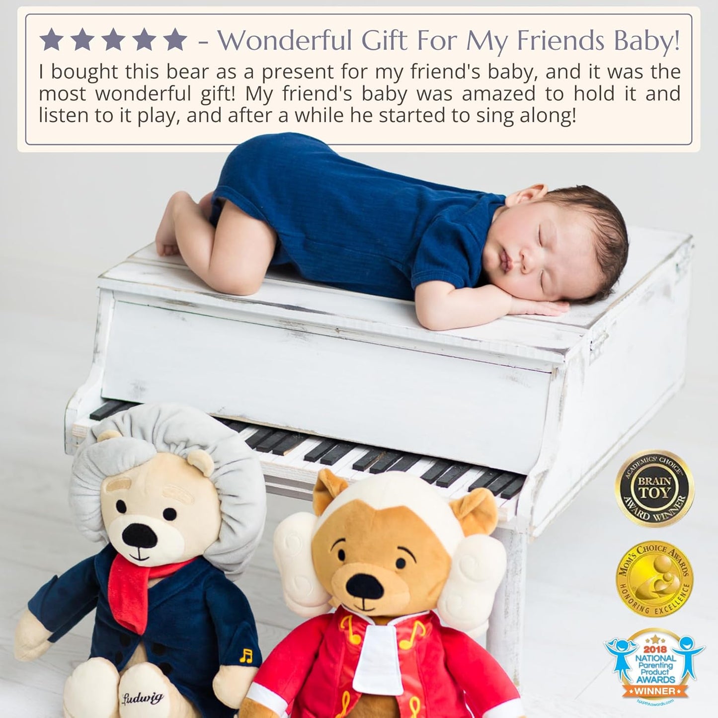 Ludwig Van Beethoven Virtuoso Bear – Plays 40 Mins of Classical Music, Educational & Soothing Musical Teddy Bear for Babies & Toddlers, Ideal